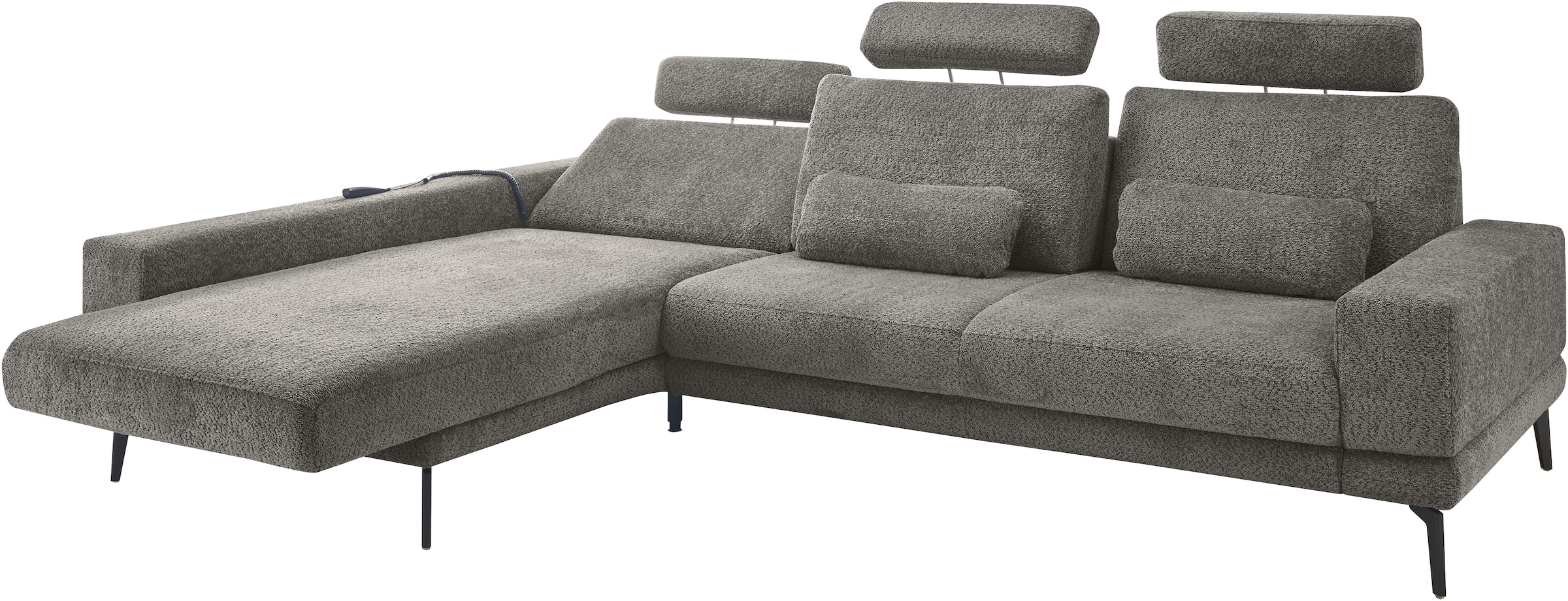set one by Musterring Ecksofa »SO 3600, inkl motor. Sitztiefenverstellung, Kopfstützen, Nierenkissen«, Sitzhöhe 44 cm, Kaltschaum, Breite 293 x Tiefe 180 cm, Kama anthrazit