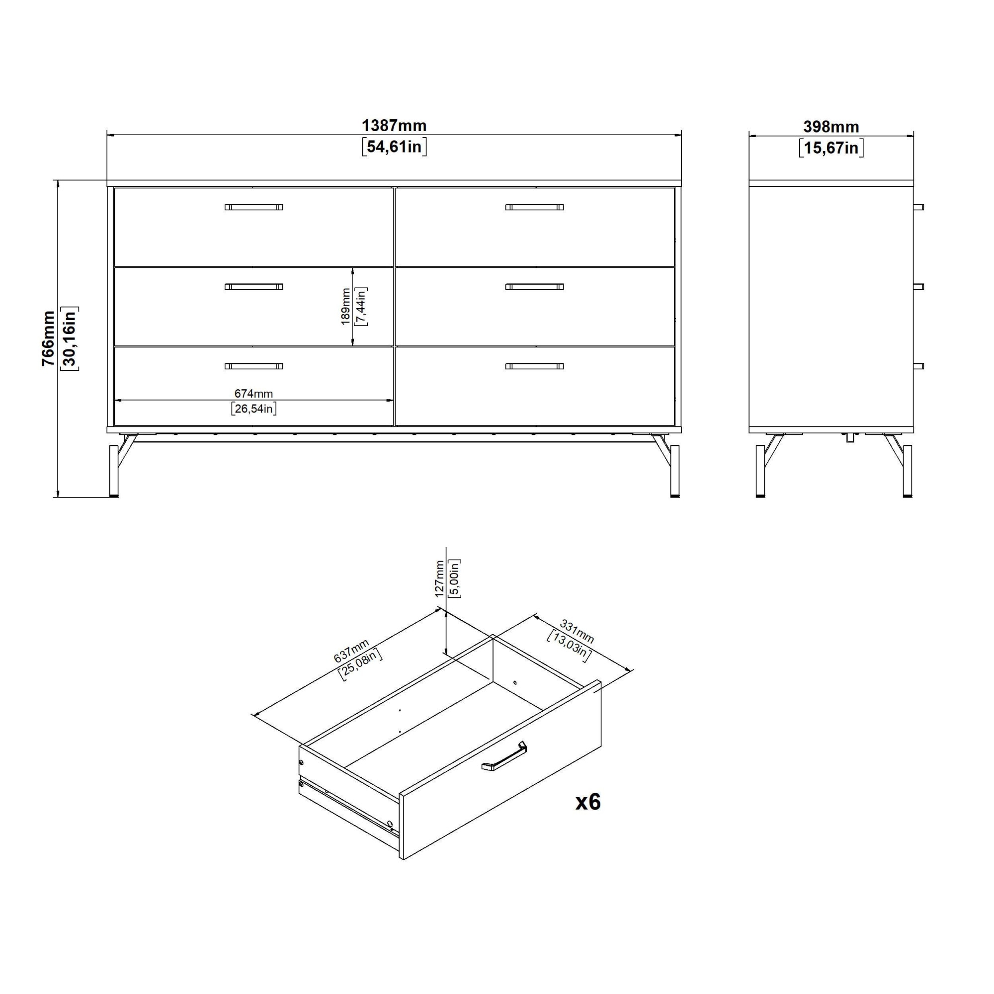 INOSIGN Kommode »Dana, Aufbewahrung, Schubladenschrank, Stauraum«, Sideboard mit 6 Schubladen, Metallbeine, Breite 138 cm