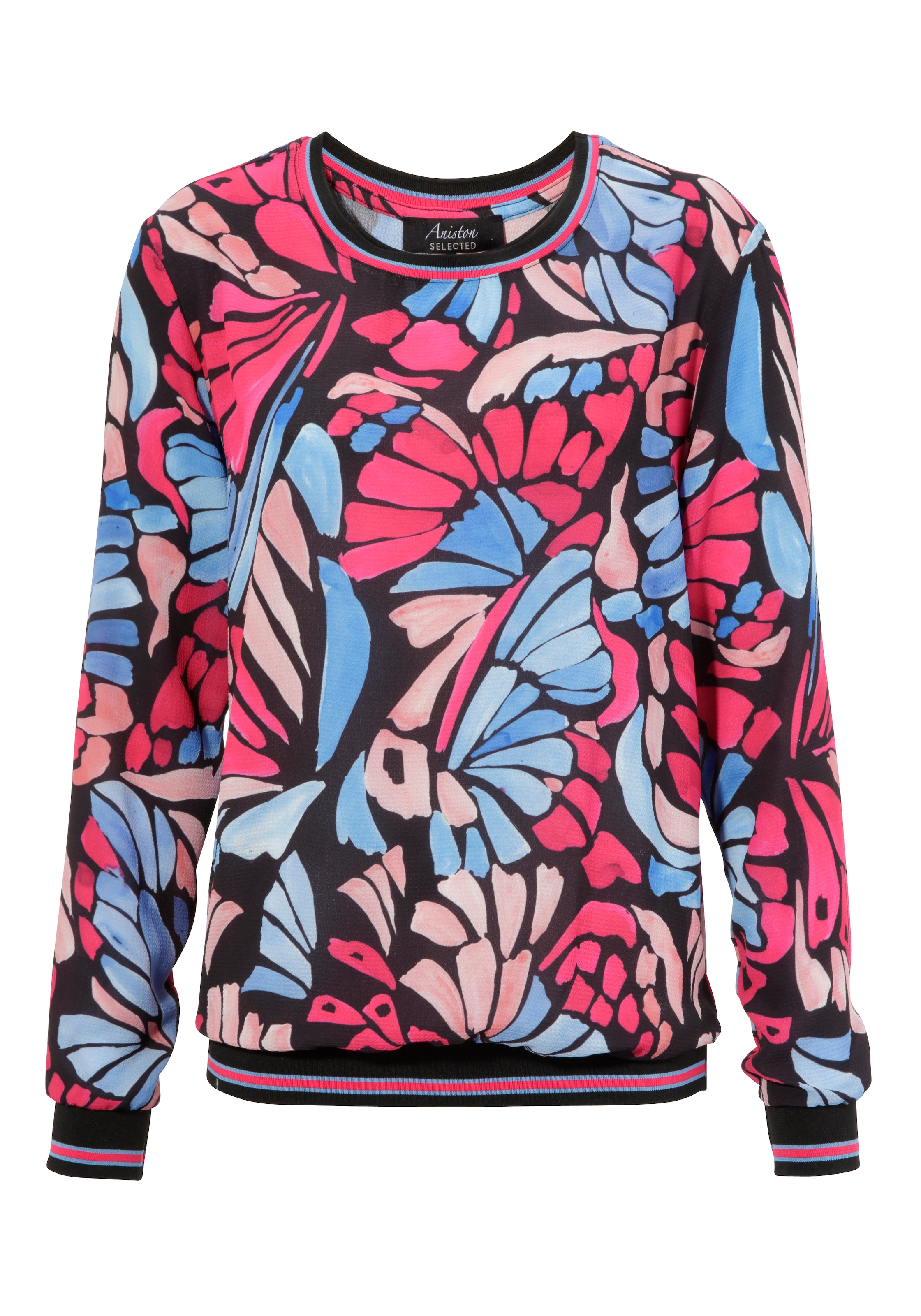 Aniston SELECTED Shirtbluse, Bündchen mit gestreiften farbenfrohem bestellen und online Druck