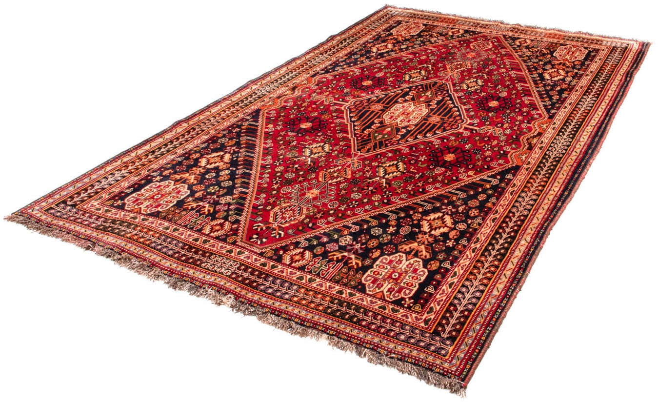 Wollteppich „Shiraz Medaillon Rosso 280 x 165 cm“, rechteckig, Unikat mit Zertifikat Rot 10 mm B/L: 165 cm x 280 cm – 10 mm