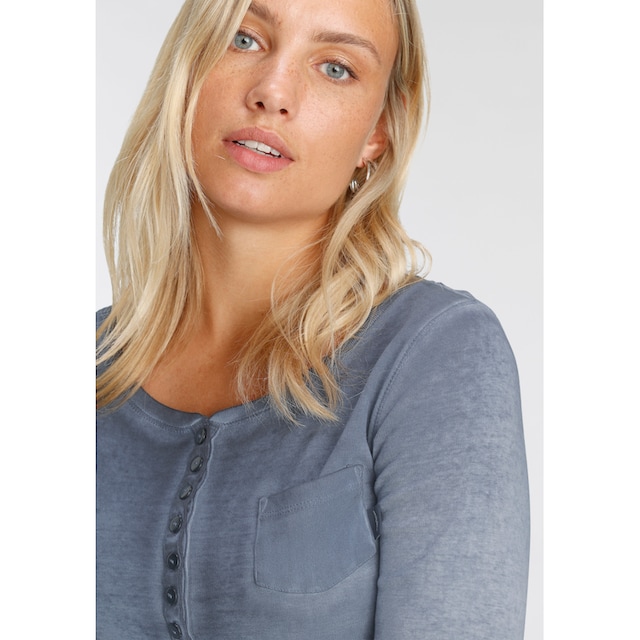 Arizona Langarmshirt »Krempelärmel mit Riegel«, mit Knopfleiste und  Ärmelriegel im Online-Shop bestellen