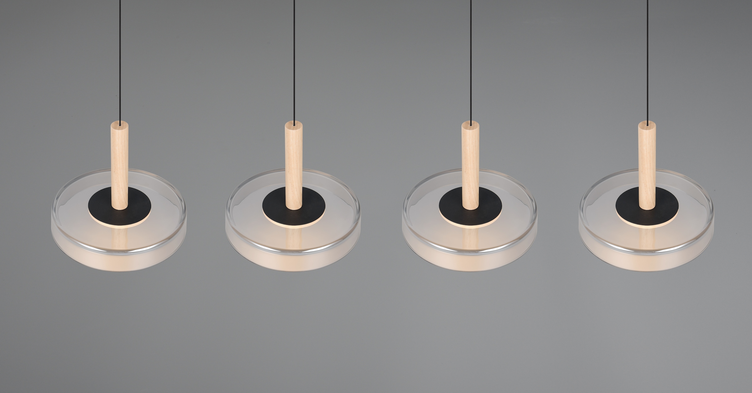 TRIO Leuchten LED Pendelleuchte »CELESTE dimmbare LED Hängelampe aus Metall Glas & Holz, 7,5W 750 Lumen«, 4 flammig, Leuchtmittel LED-Board | LED fest integriert, 4-flammig einfach höhenverstellbar von 50-200 cm 3-Stufen Dimmfunktion