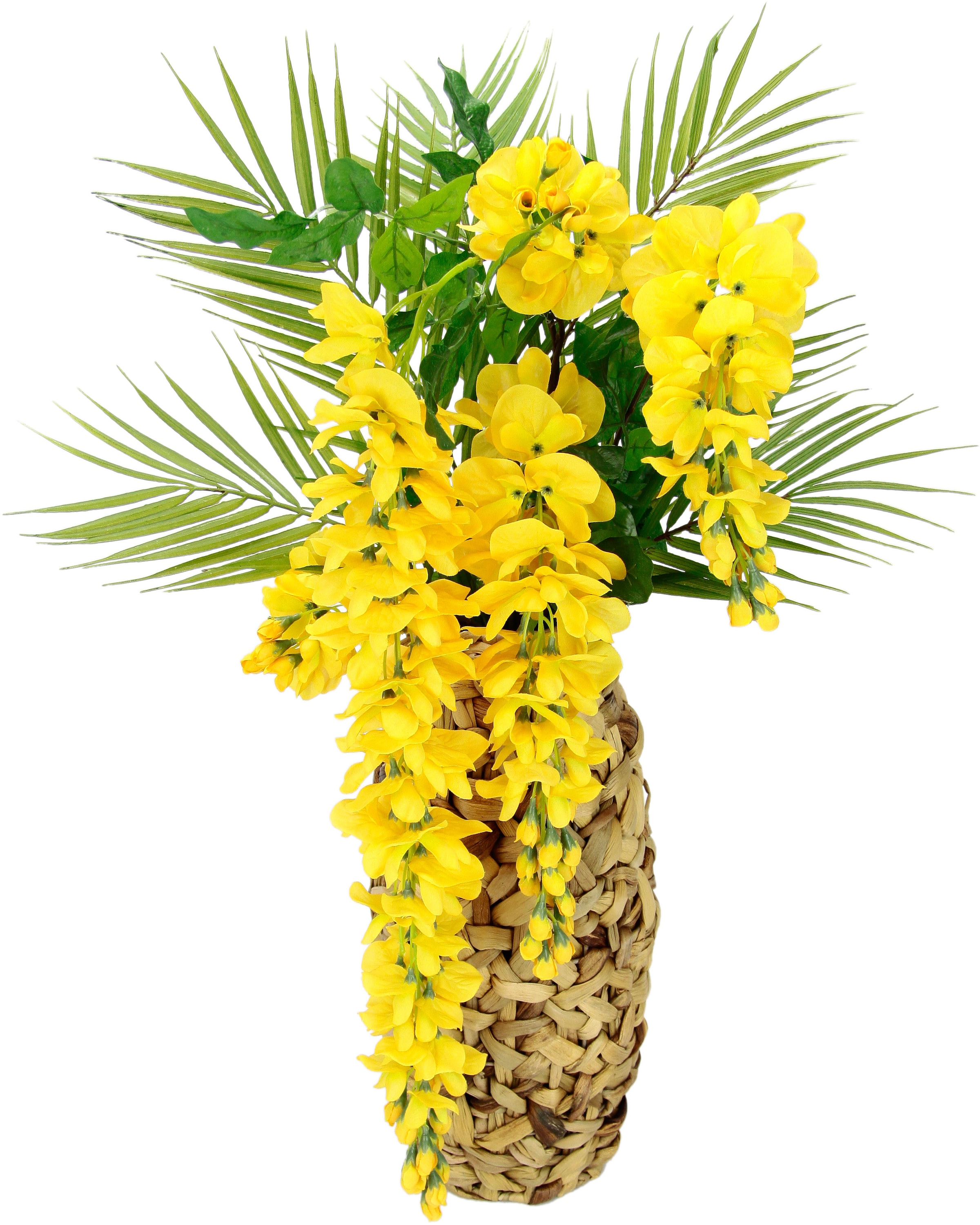 I.GE.A. Kunstblume »Blumenarrangement Goldregen mit Palmenzweige«, Vase aus günstig online kaufen