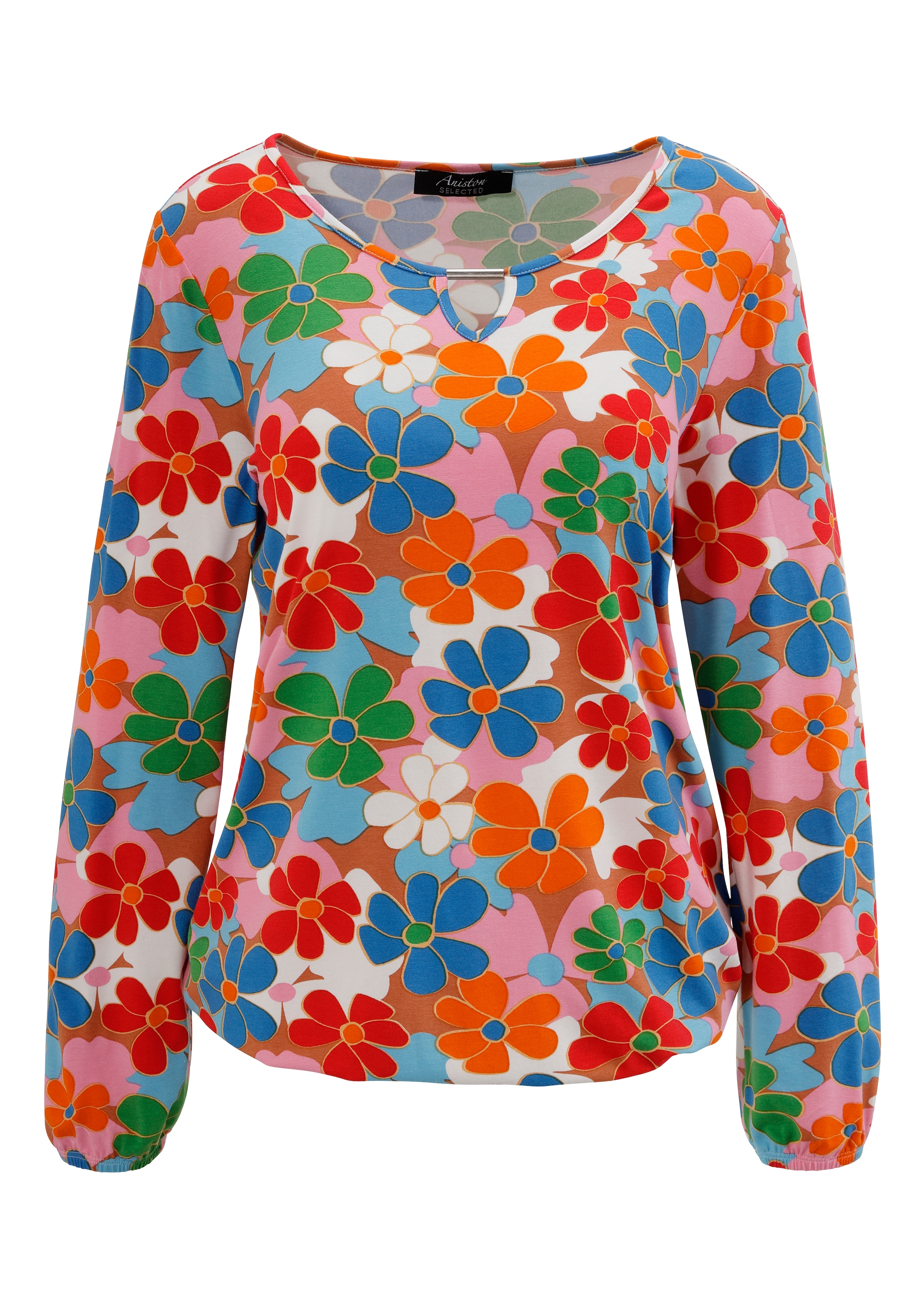 Aniston SELECTED Langarmshirt, mit Cut-out und farbenfrohem Blütendruck