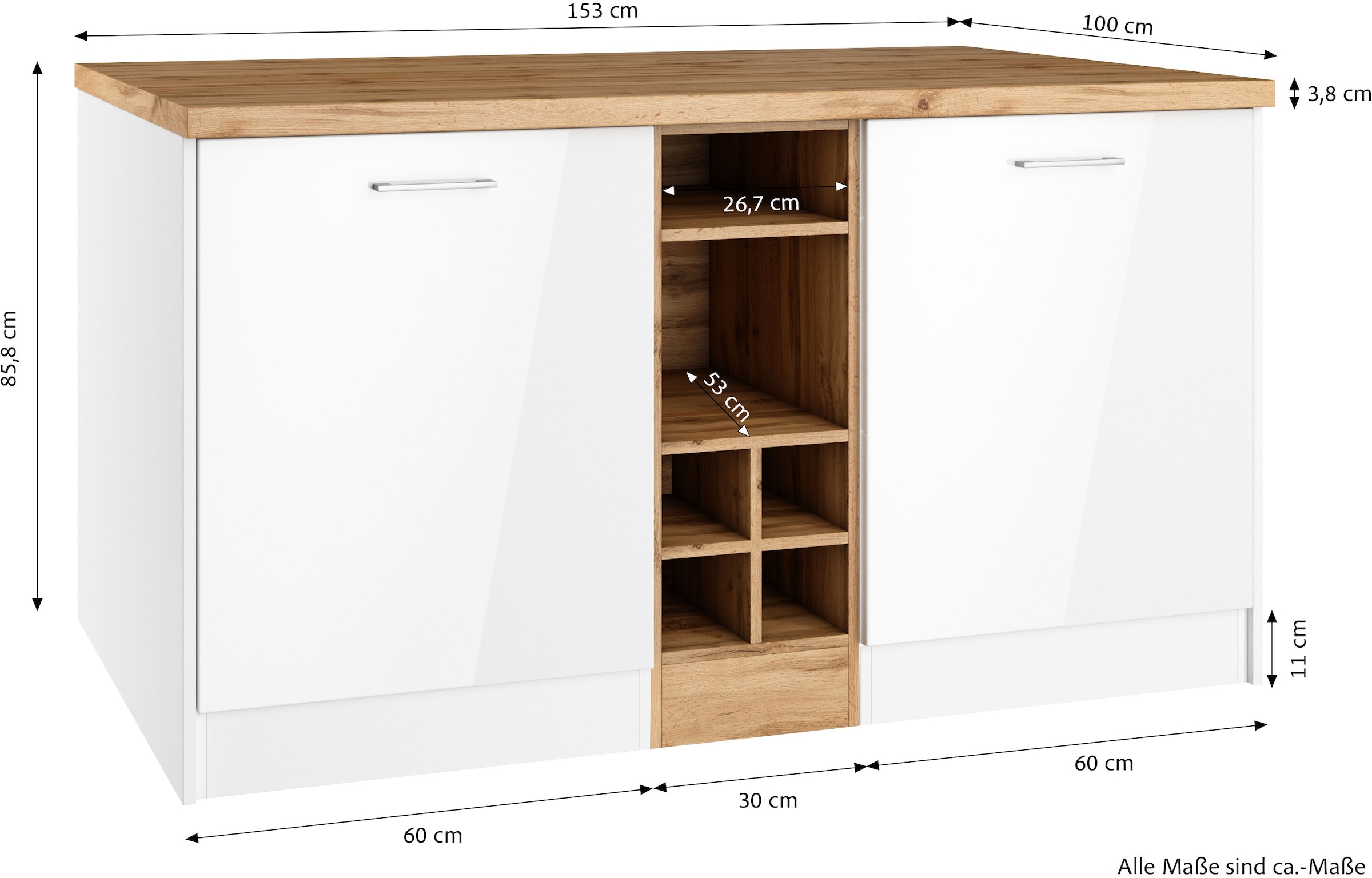 KOCHSTATION Kücheninsel »KS-Milan«, Stellmaß 153/100 cm, viel Stauraum, Lebensmittelpunkt: Küche