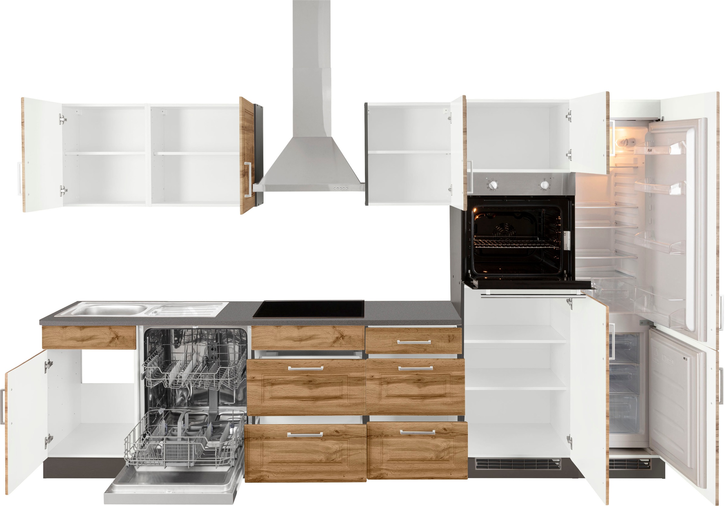 KOCHSTATION Küchenzeile »KS-Stockholm« Breite 340 cm, mit hochwertigen MDF Fronten im Landhaus-Stil