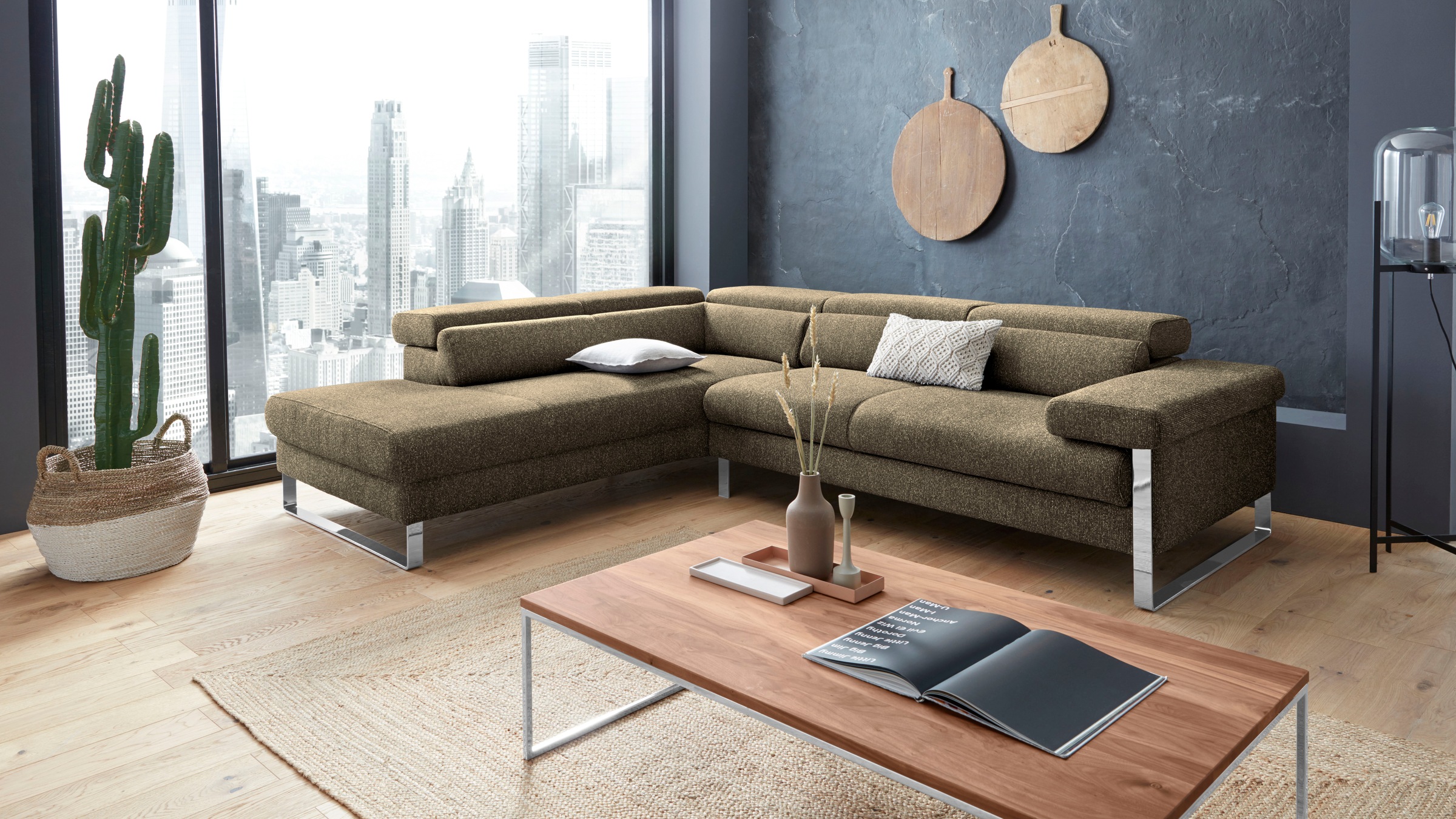 W.SCHILLIG Ecksofa »finn, toller Sitzkomfort, L-Form, hochwertige Verarbeitungsdetails«, German Design Award 2016, Fußgestell Chrom glänzend, Breite 281 cm