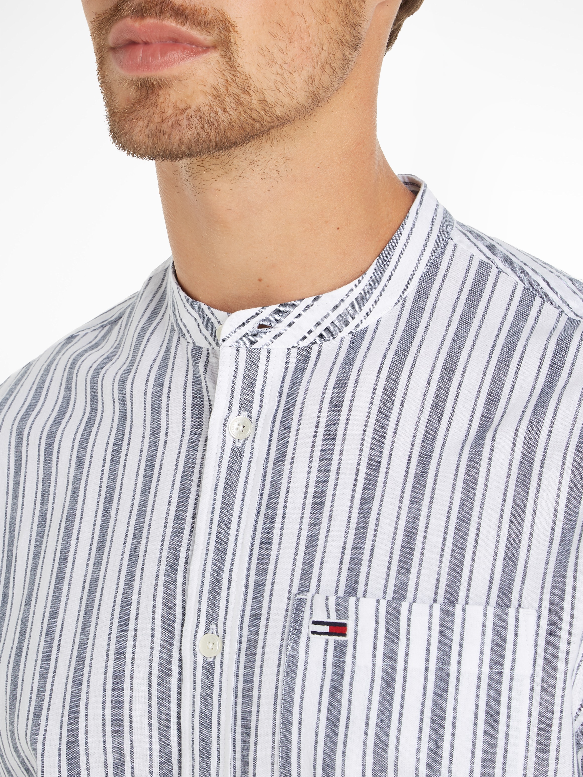 Tommy Jeans Langarmhemd »TJM MAO STRIPE LINEN BLEND SHIRT«