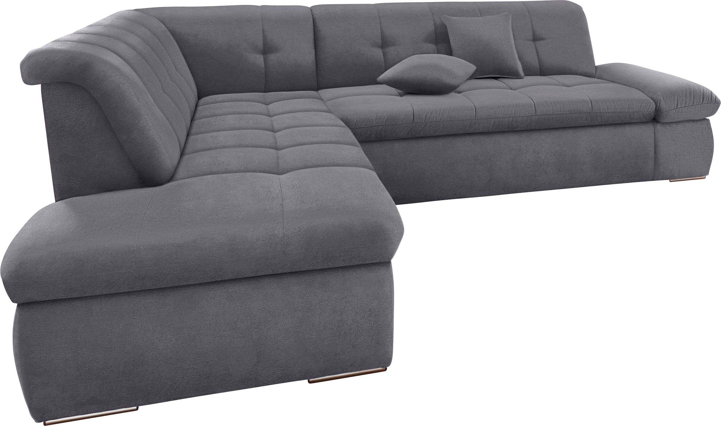 DOMO collection Ecksofa »NMoric incl. Zierkissen B/T/H: 273/216/80 cm L-Form«, Ottomanen-Abschluss, wahlweise mit Bettfunktion und Armlehnverstellung