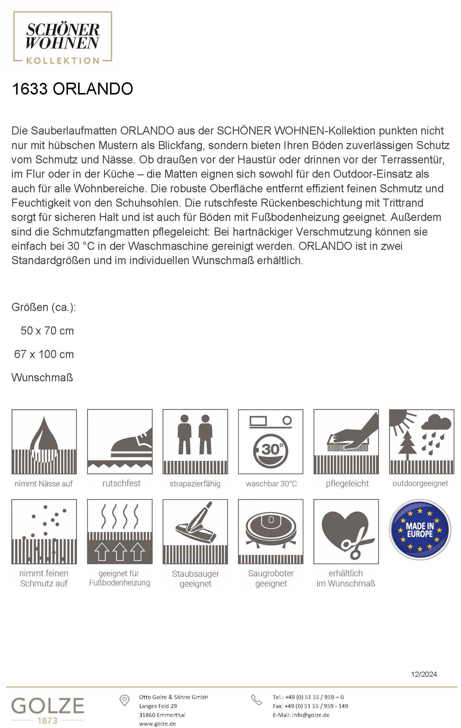 SCHÖNER WOHNEN-Kollektion Fußmatte »Orlando«, rechteckig, 7 mm Höhe, Türmatte, Schmutzfang, In und Outdoor, rutschfest, schmutzabweisend