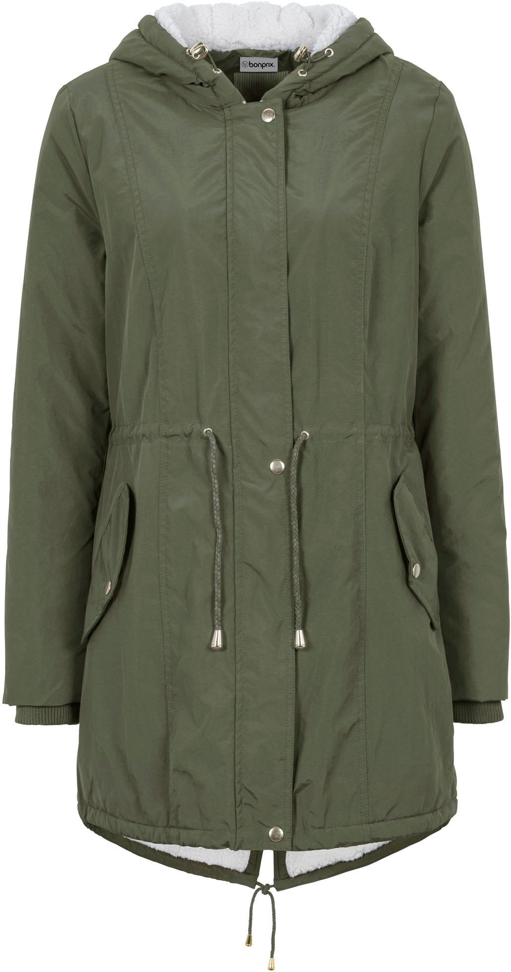 bonprix Parka mit Kapuze modischer Stil, mit Teddy-Fleece, mit Kapuze, lockere Passform