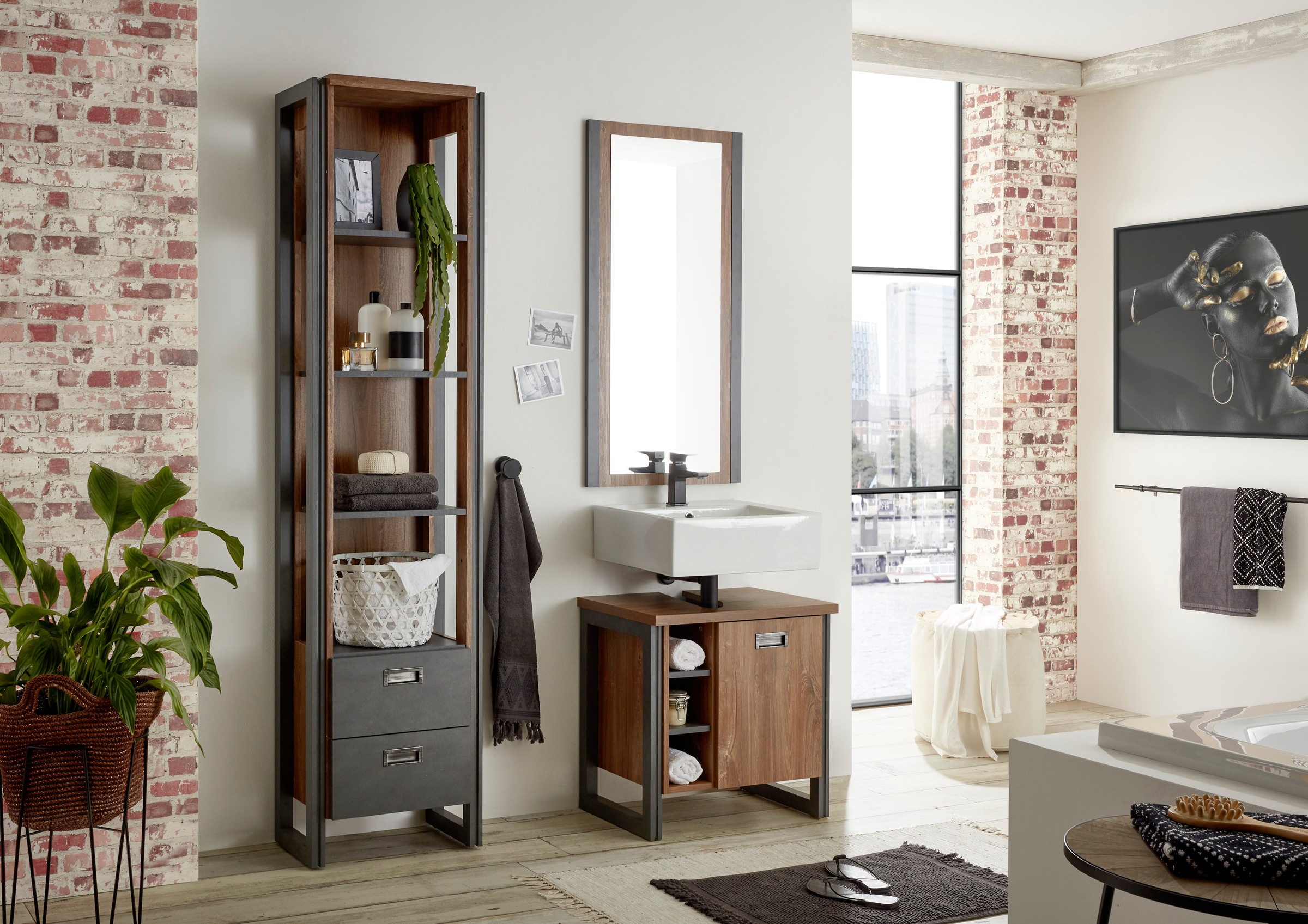 Home affaire Badmöbel-Set »Detroit, Bad im Industrialdesign, 3-teiliges Bad günstig online kaufen