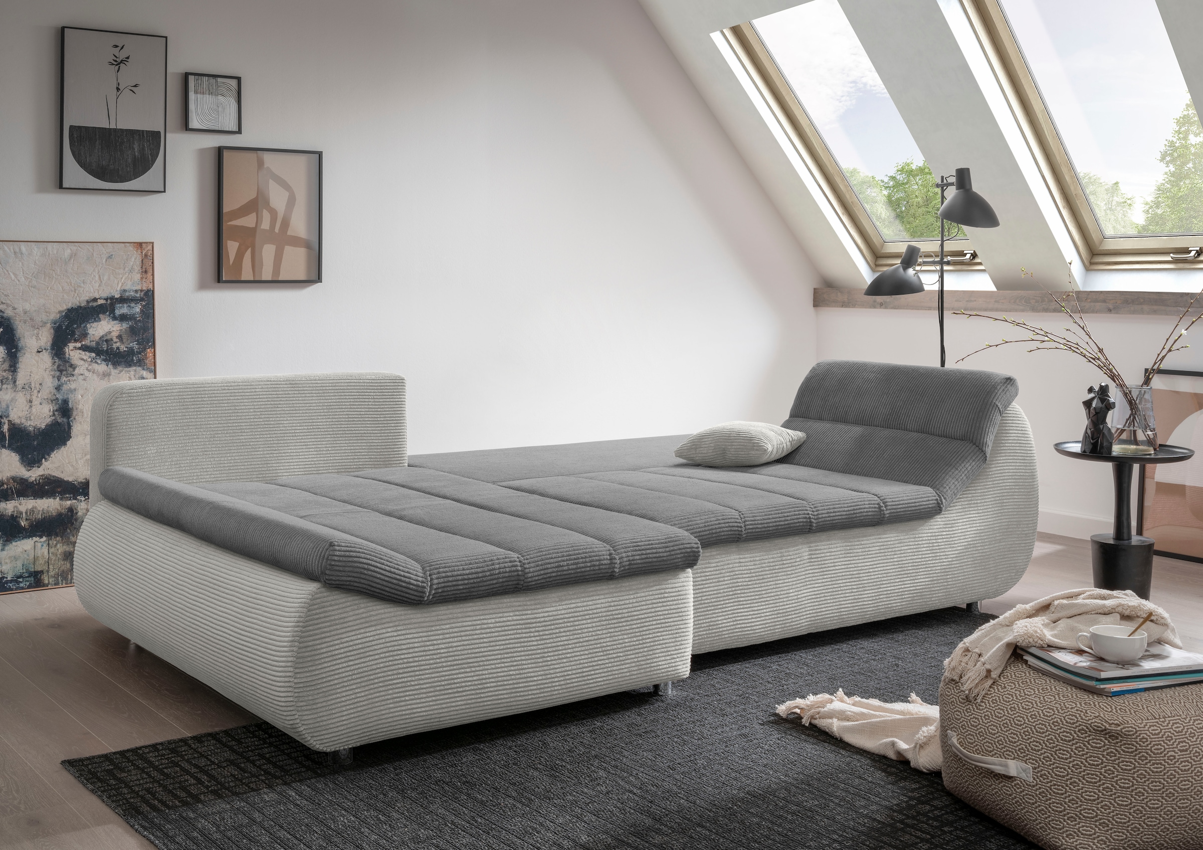 INOSIGN Ecksofa »Imola elegant und bequem, aktuelle Steppung im Sitz, L-Form«, wahlweise mit Bettfunktion