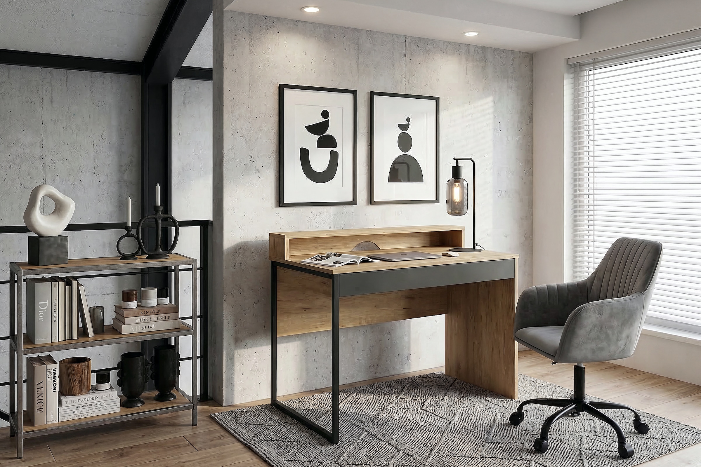 OTTO home Schreibtisch »Moid, Computertisch in modernem Design« Breite 80 cm, mit Schublade, Kabeldurchlass & Metallkufe