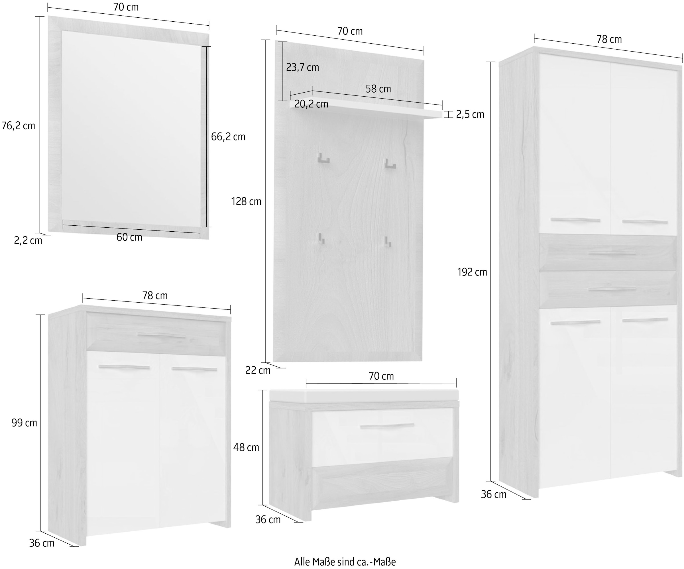 Home affaire Garderoben-Set »Gala«, (Set, 5 St.), Soft-Close Funktion, Hochglanz UV lackiert