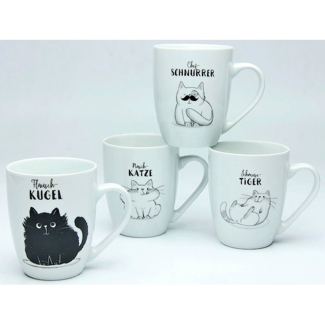 CreaTable Becher »Kaffeebecher Schmusekatzen«, (Set, 4 tlg.), Katzenmotive,  Tassen Set, 4-teilig auf Raten bestellen