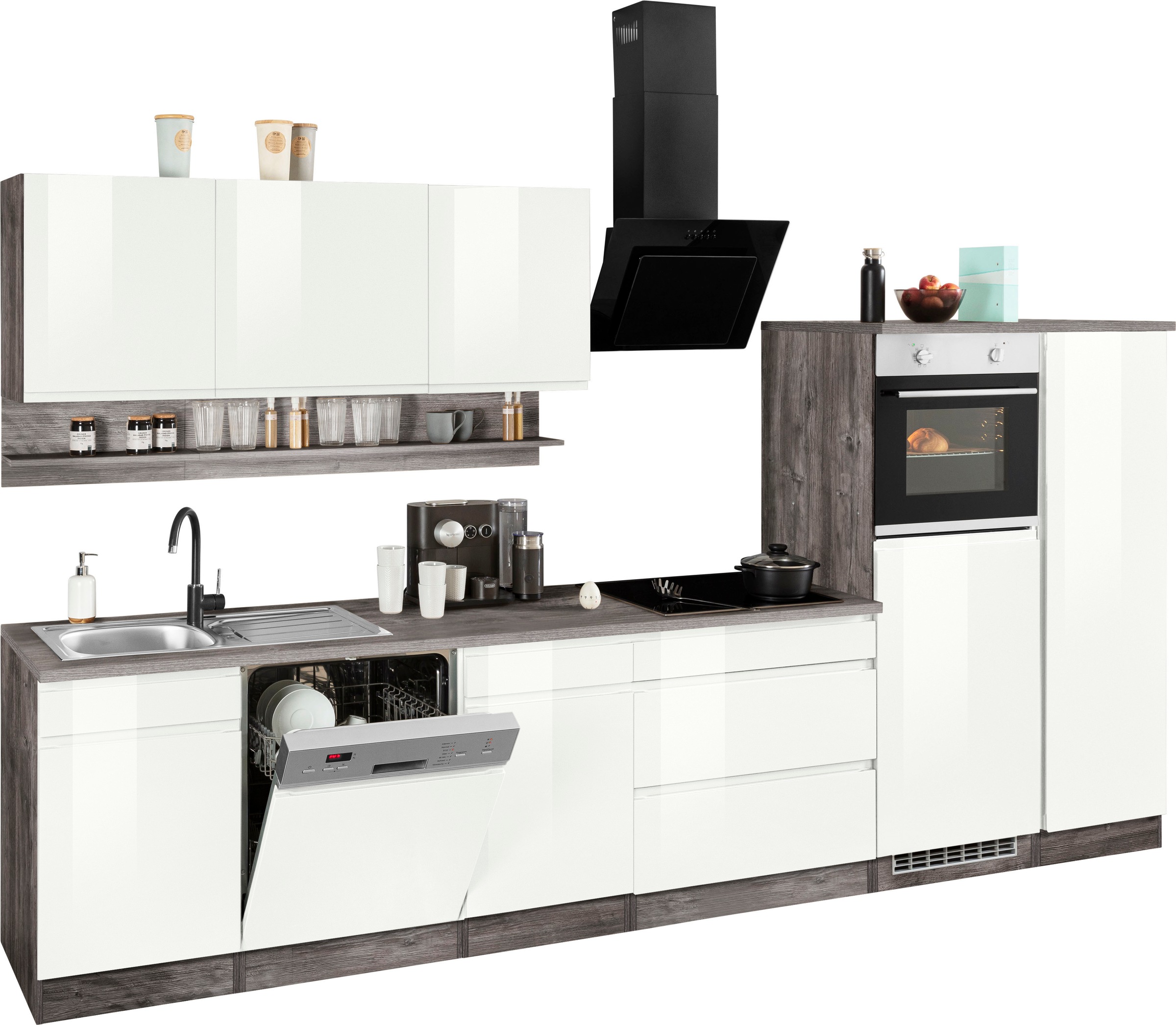 HELD MÖBEL Küchenzeile »Virginia«, Breite 350 cm, mit Glaskeramik-oder Induktionskochfeld