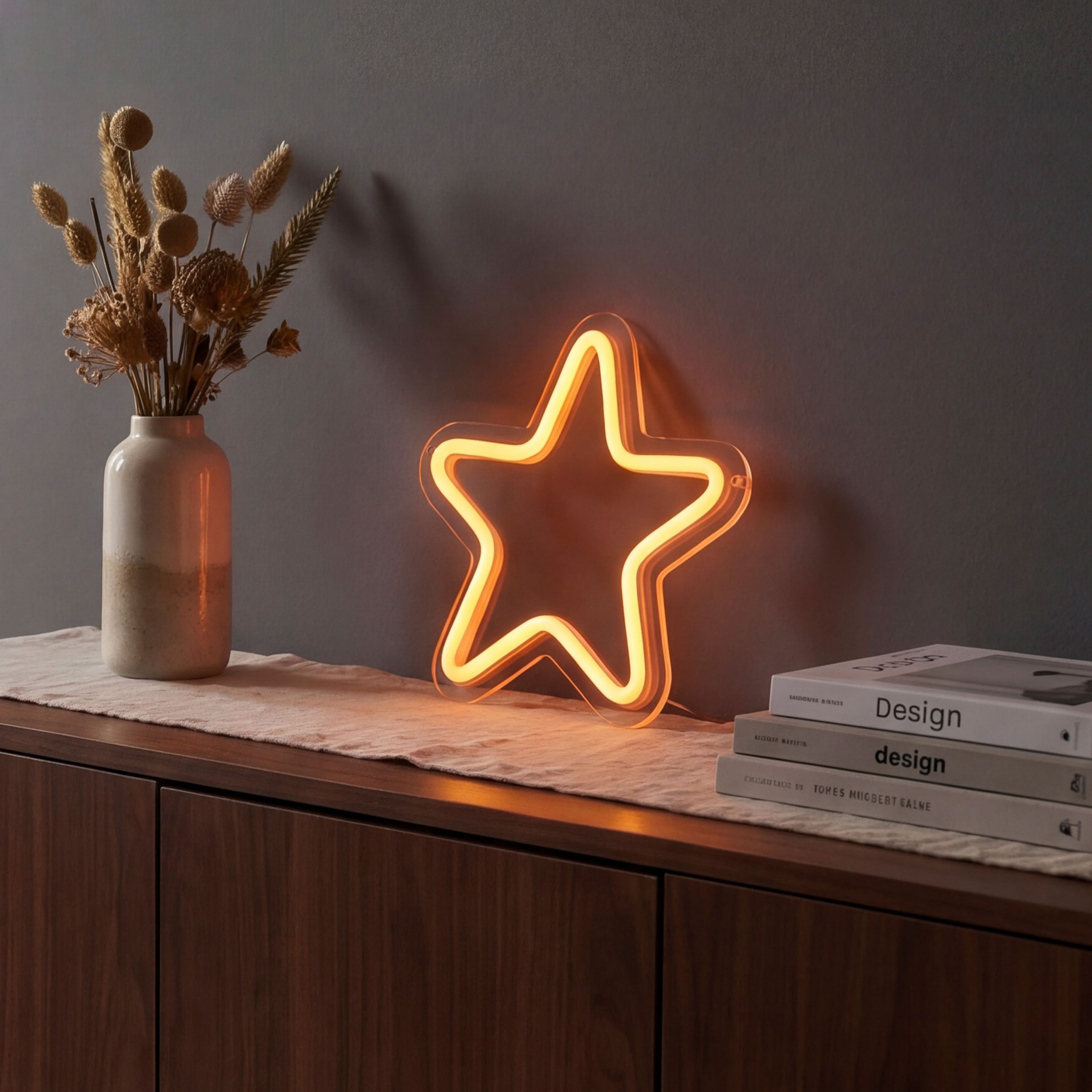 OTTO home LED Stern »LED Neon Stern QUELLIN, Ø 20 cm« LED-Modul 1 Stk. Warmweiß Timer, IP44, Batteriebetrieb, 50 cm Anschlusskabel