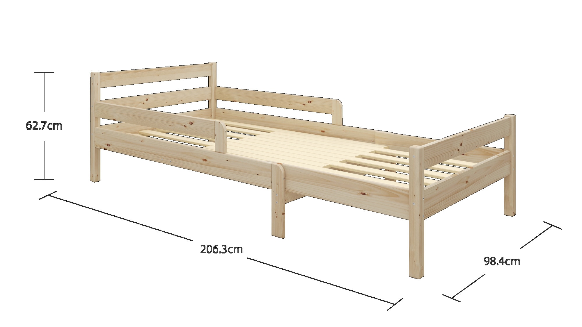 Home affaire Kinderbett »Wenke,  ausziehbar von 140 bis 200 cm, FSC®« 90cm Breite, 140-200cm Liegefläche,  massive Kiefer, mit Lattenrost, zeitlose Optik,  Rausfallschutz
