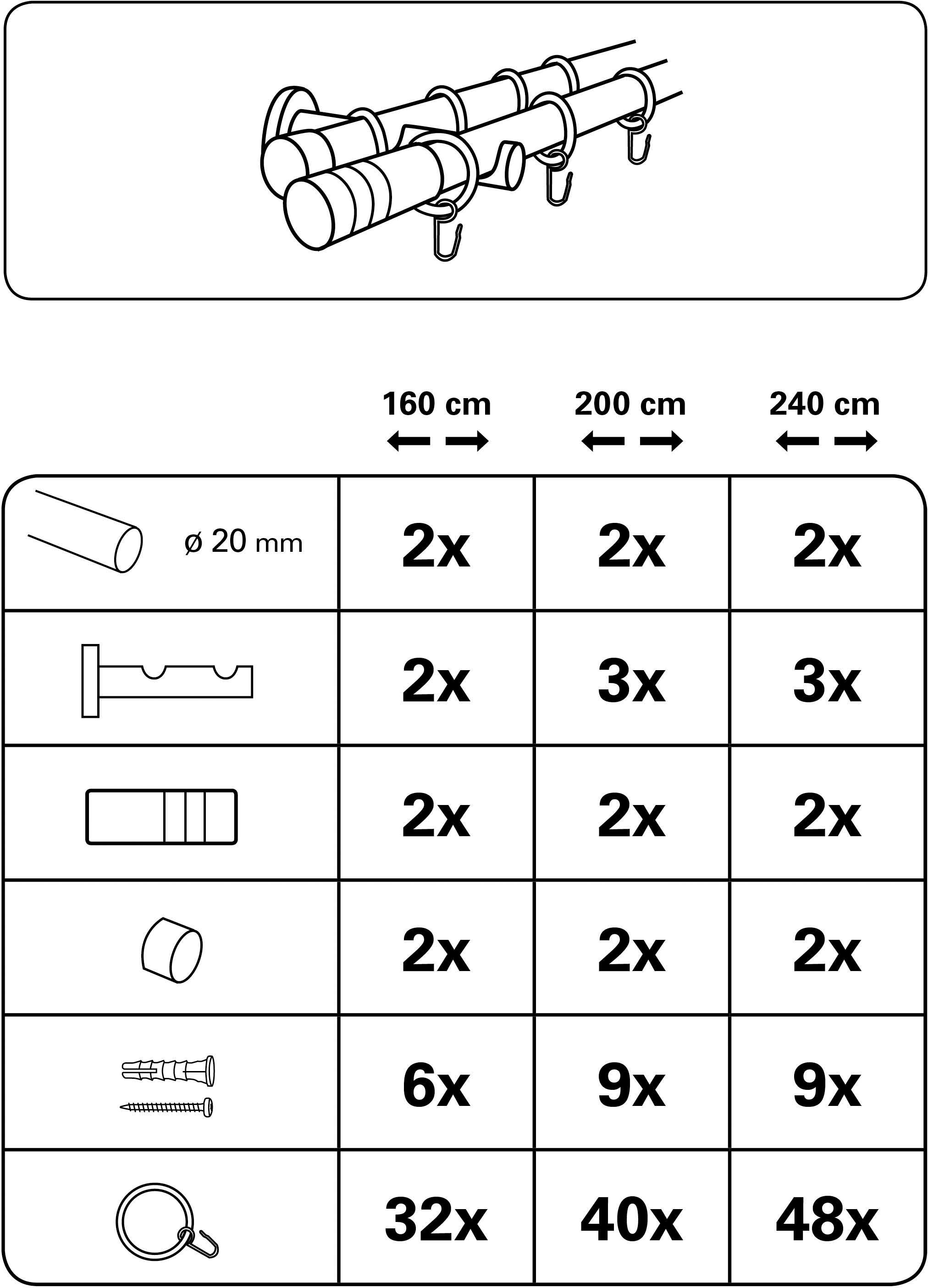 Set GARDINIA 2-Lauf läufig-läufig, Fixmaß, schnell und 2 bequem Metall«, bestellen »Gardinenstangen Gardinenstange