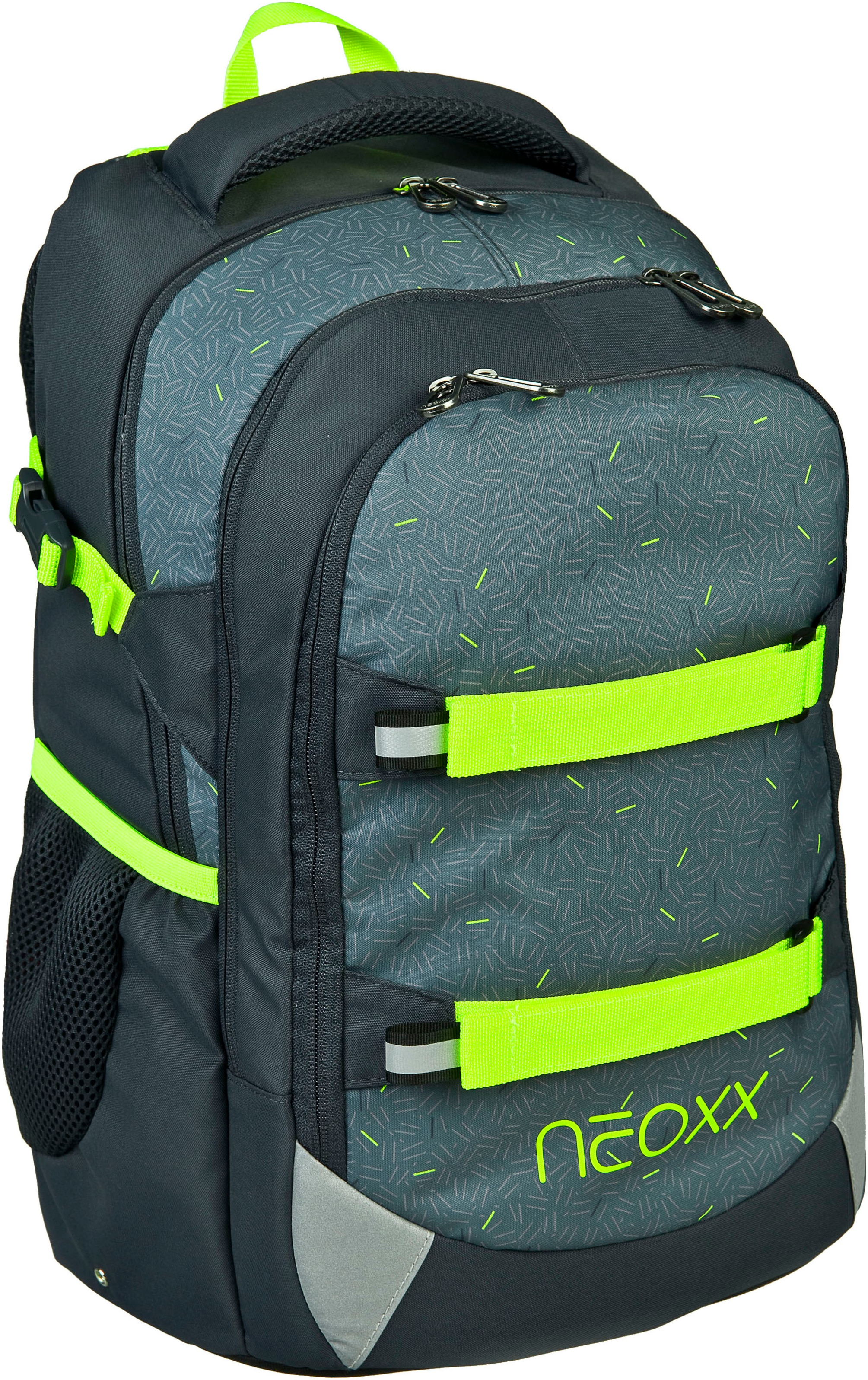 neoxx Schulrucksack »BOOM! Rucksack & Schlamperbox«, Reflektorflächen, aus recycelten PET-Flaschen