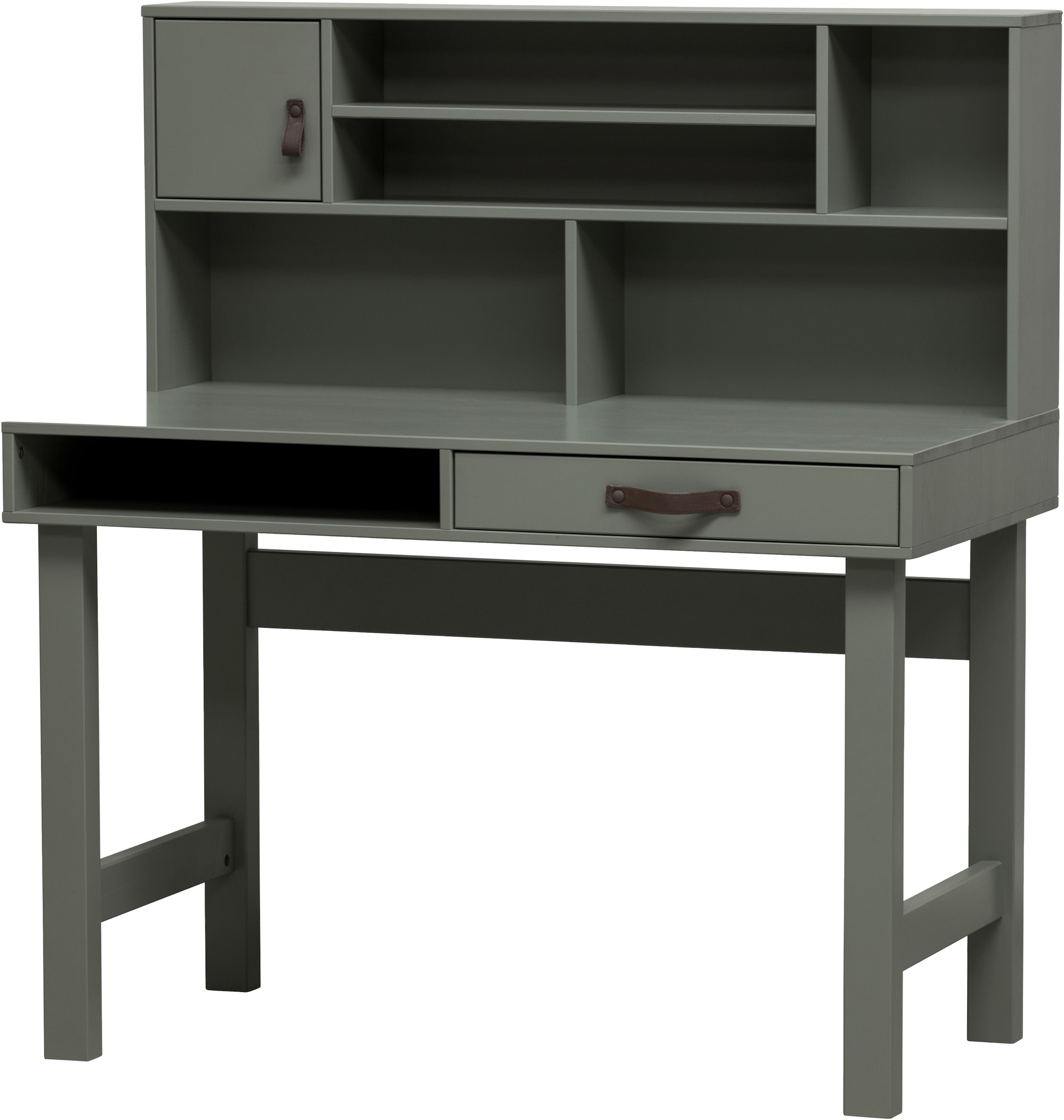 WOOOD Schreibtisch »Stage FSC®-Kiefernholz mit Schublade, lackiert 110x58x122 cm« Sechs Ablagefächer, Schublade mit Ledergriff, sichtbare Maserung