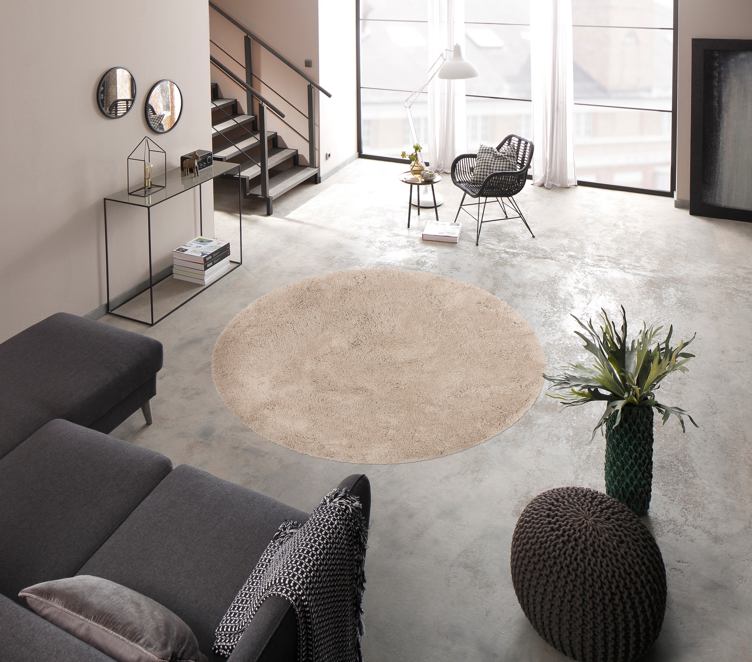my home Teppich »Desner, Hochflor Teppiche«, rund, 35 mm Höhe, Mikrofaser, günstig online kaufen