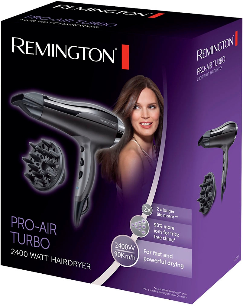 Remington Haartrockner »Pro-Air Turbo (D5220)«, 2400 W, 2 Aufsätze, leicht & leistungsstark, mit Ionenpflege, Wärmeverteilung + Diffusor