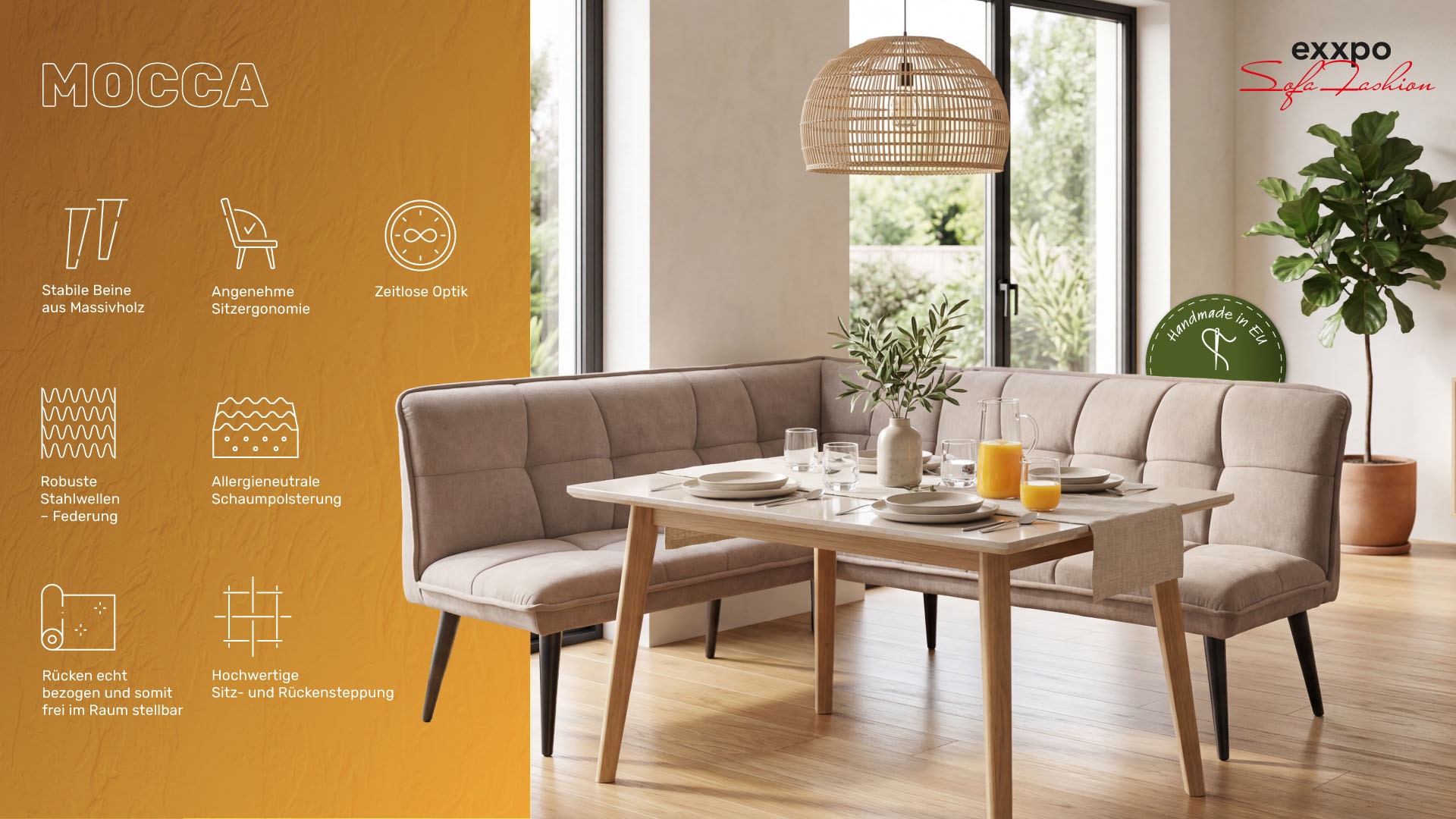 exxpo - sofa fashion Essbank »Mocca Essbank, Sitzbank« hoher Sitzkomfort, bequem und elegant, hochwertige Detailverarbeitung