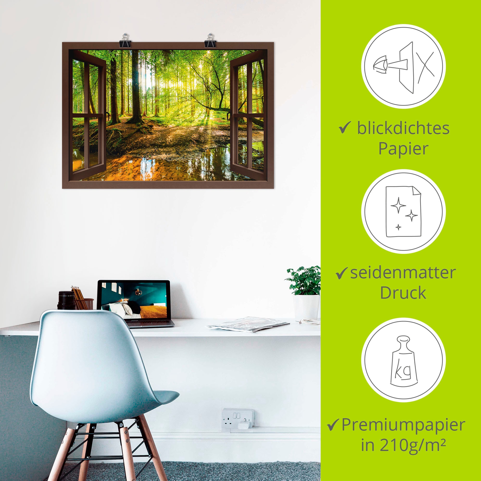 Artland Wandbild "Fensterblick - Wald mit Bach", Wald, (1 St.), als Leinwan günstig online kaufen