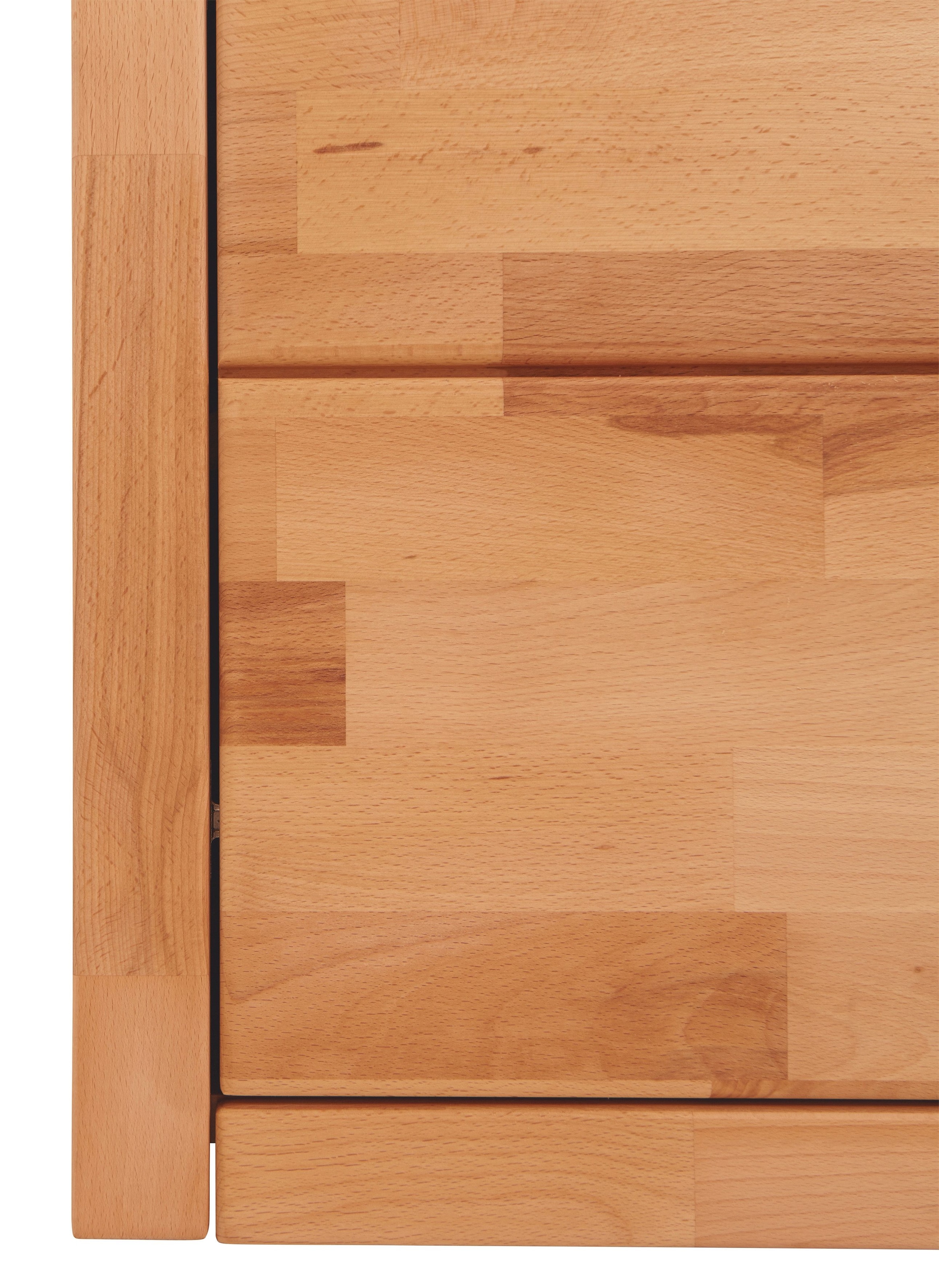 Home affaire Sideboard »Logo,130cm breit,42 cm tief, Fronten Massivholz,2 breite Fächer«, Holz massiv, Holzwerkstoff, Metall Griffe,3Türen,3Schubladen