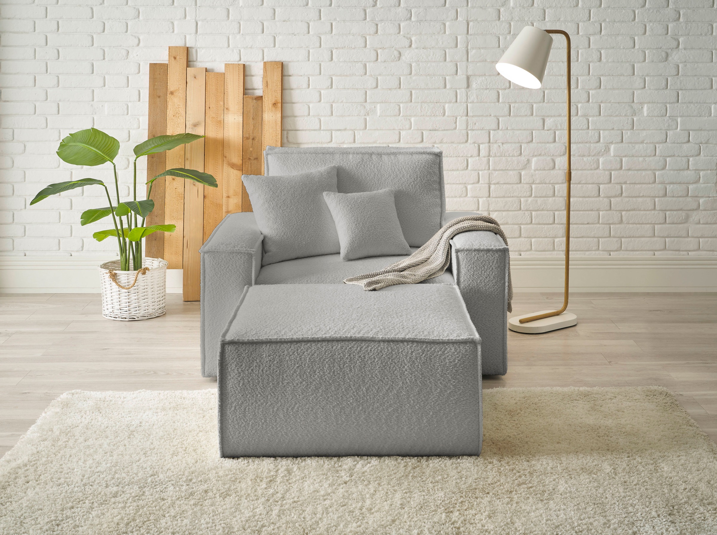 andas Loveseat »FINNLEY, Loveseat & Hocker im Set, trendige Stoffe, inkl. Z günstig online kaufen