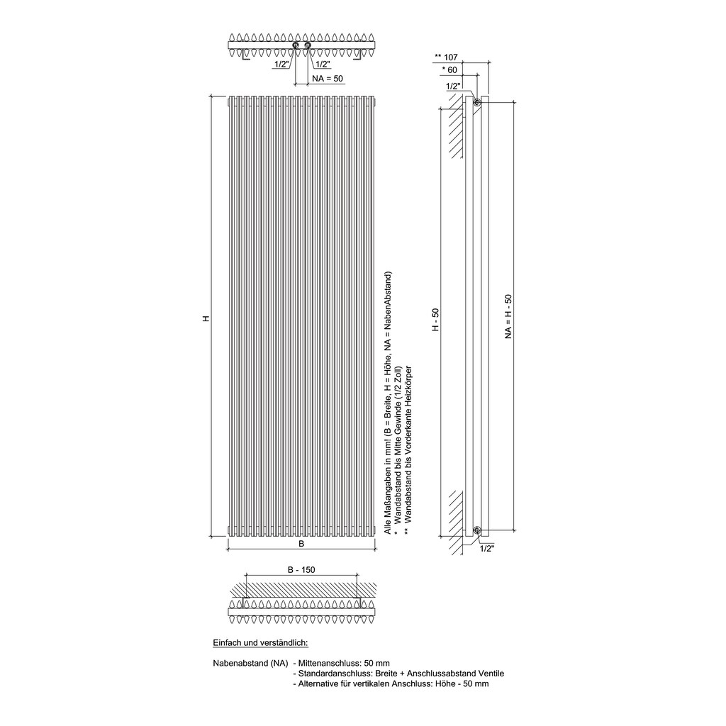 Ximax Paneelheizkörper »Triton Duplex 1800 mm x 600 mm«, 2600 Watt, Mittenanschluss, weiß