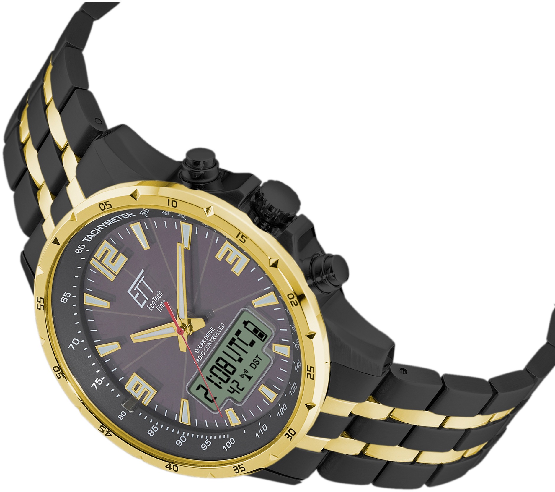 ETT Funkchronograph »Arctica«, Armbanduhr, Herrenuhr, Stoppfunktion, Datum, Solar, Edelstahlarmband
