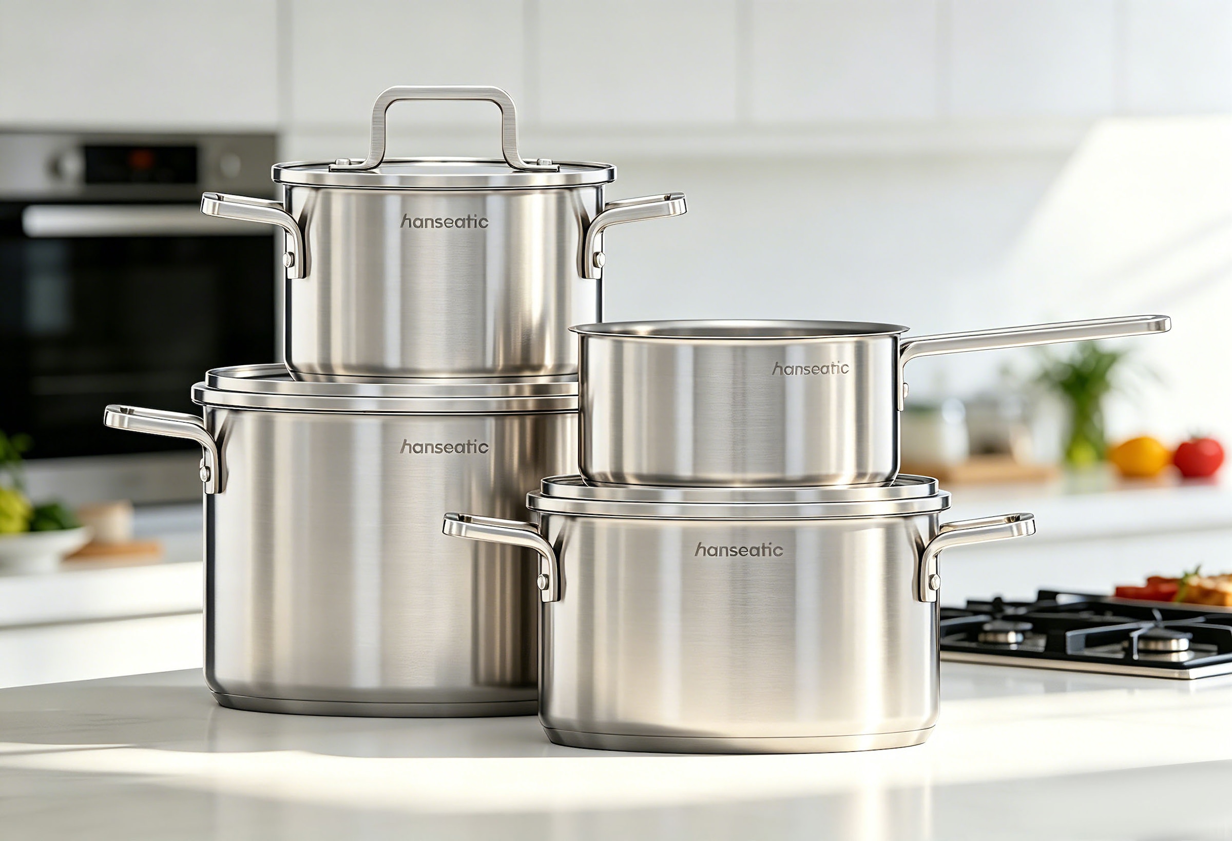 Hanseatic Topf-Set »DAILY« Set, Stielkasserolle 16 cm, Kochtopf 16/20/24 cm, 7 tlg. Edelstahl 18/10