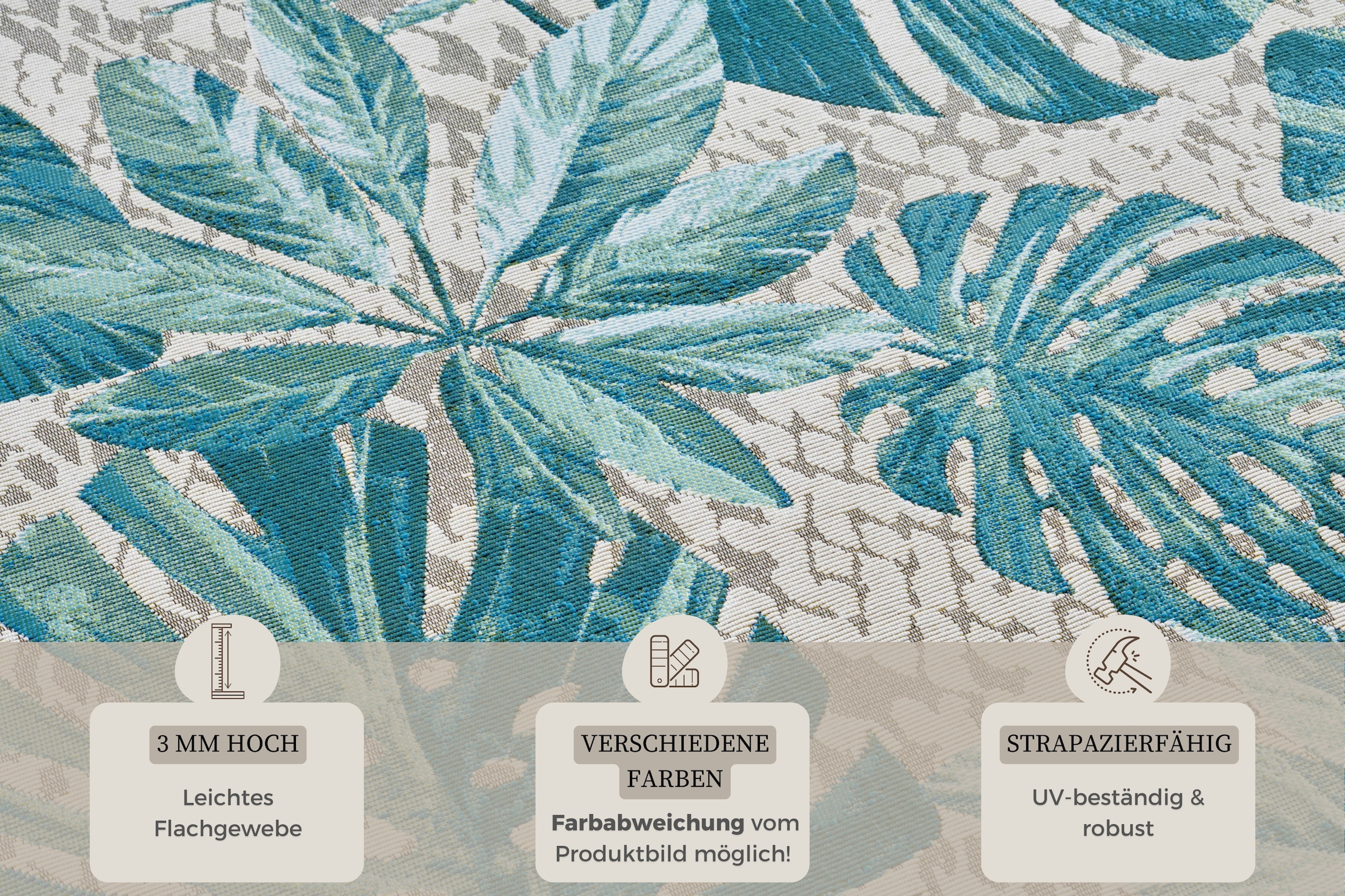 HANSE Home Outdoorteppich »Tropical Leaves«, rechteckig, 3 mm Höhe, In-& Outdoor, Wetterfest, Balkon, Garten, Wohnzimmer, Floral, Palme