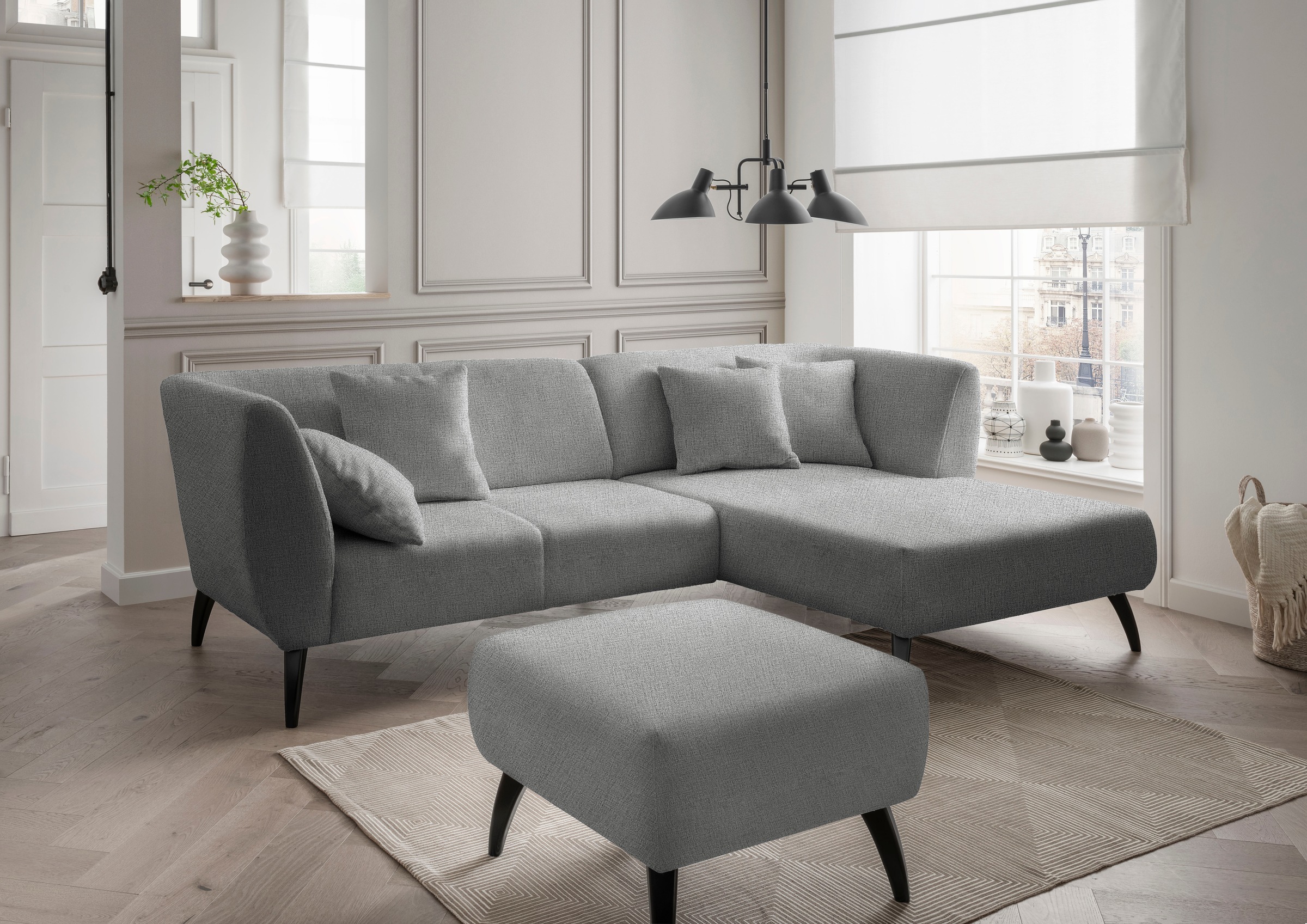 INOSIGN Polsterhocker »Colori«, Holzfußfarbe wählbar, verschiedene Stoffe, hochwertige Stoffqualität