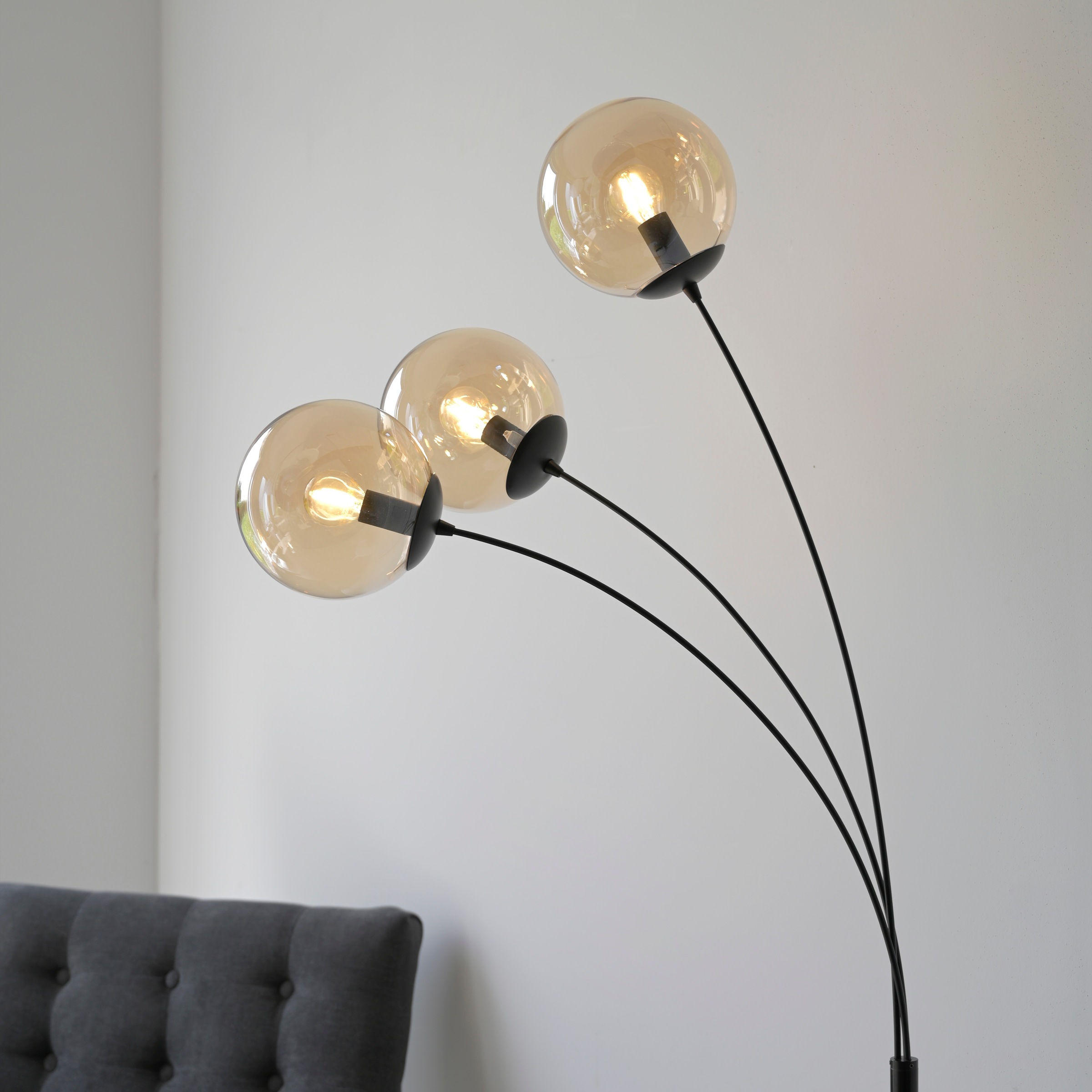andas Stehlampe »Nymölla«, 3 flammig, Leuchtmittel E14 | ohne Leuchtmittel, Stehleuchte mit großen Glaskugeln amberfarben oder opal matt weiß