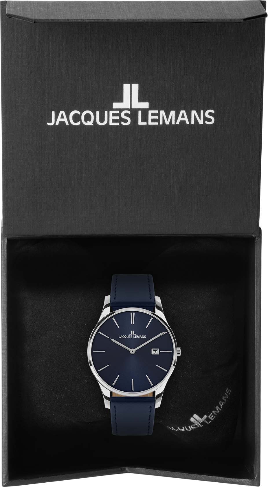Jacques Lemans Quarzuhr »London, 1-2122C«, Armbanduhr, Damenuhr, Herrenuhr, Datum, Lederarmband