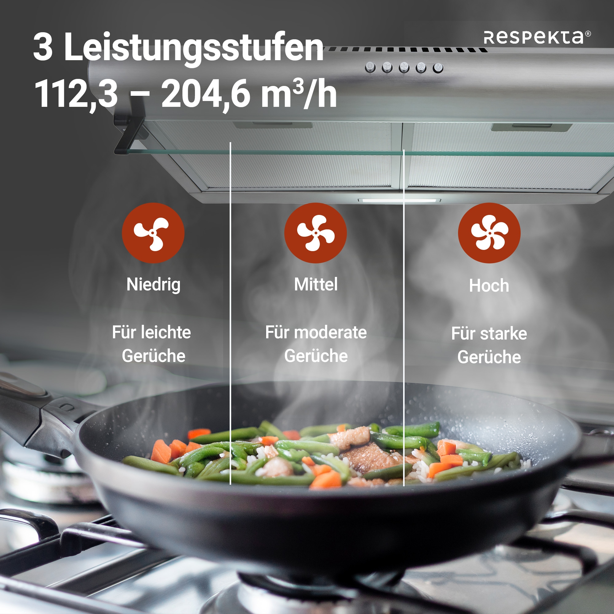 RESPEKTA Unterbauhaube »CH 1259 IXC N«, Serie Tilla, 60 cm, 3 Leistungsstufen, LED-Beleuchtung, Ab- und Umluftfähig