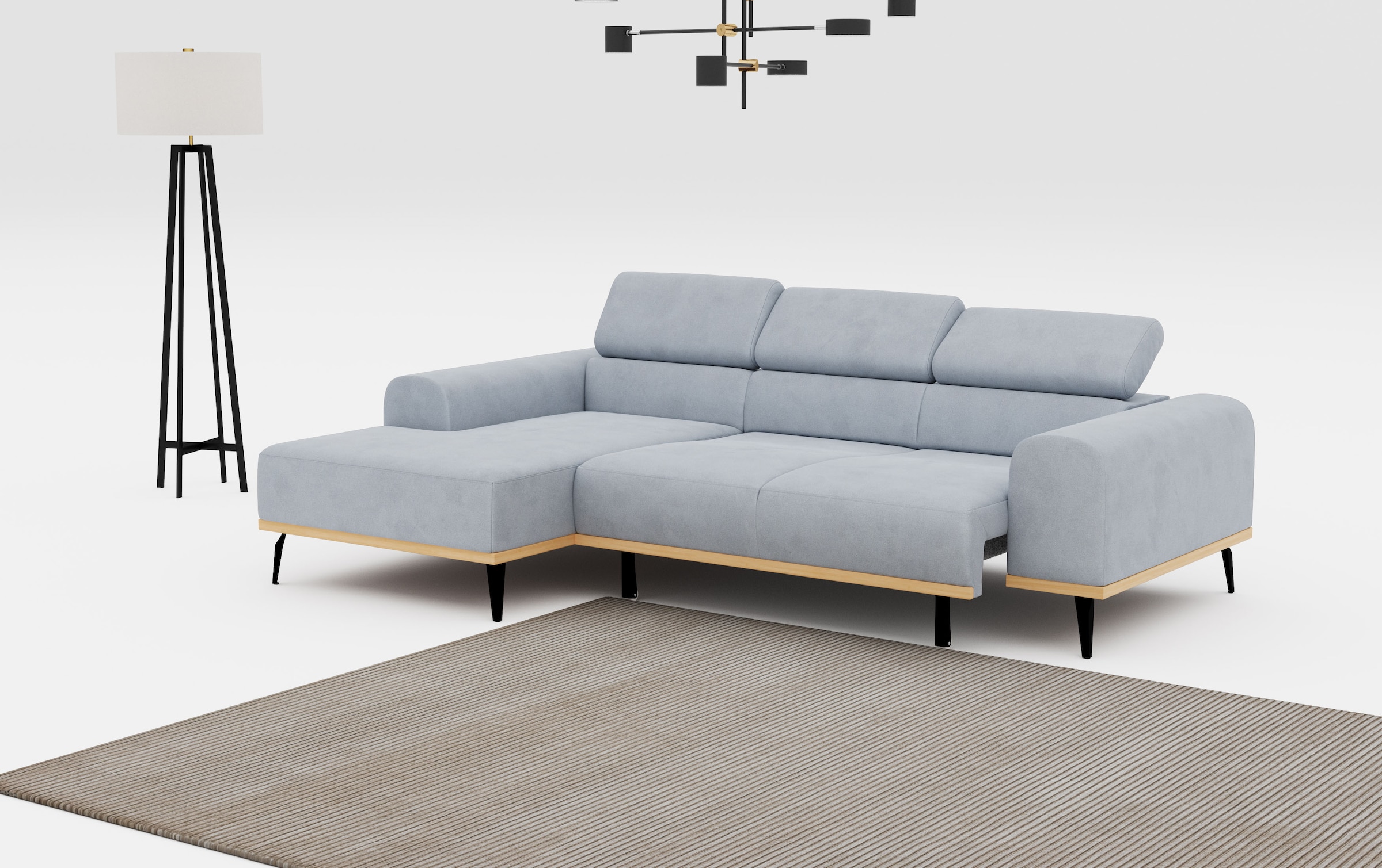 Places of Style Ecksofa »Carlo L-Form«, mit Kopfteilverstellung & Holz-Rahmenoptik, optional Relaxfunktion
