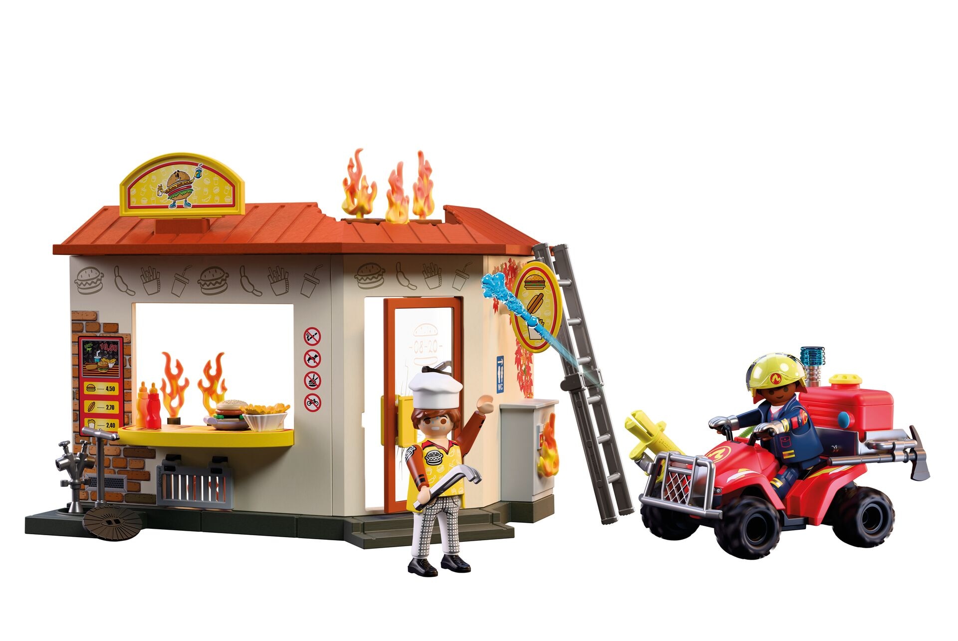 Playmobil® Konstruktions-Spielset »Feuerwehr-Quad mit Burger-Bude (72195), City Action«