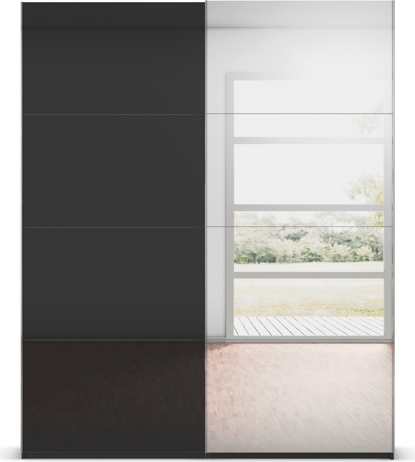 rauch Schwebetürenschrank »Kleiderschrank Schrank Garderobe Schlafzimmerschrank SCALE-FYRA« edle viergeteilte Türen Spiegel/Glas-Mix viele Farben MADE IN GERMANY