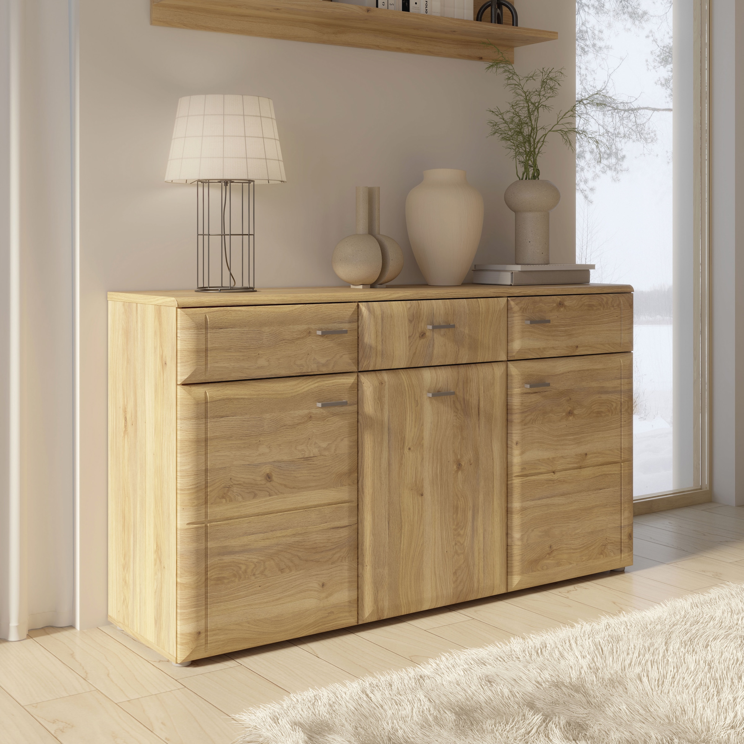 FORTE Sideboard »Akinori« Sideboard, Holzoptik, MDF Front, Metallgriffe, Soft Close, Vollauszug