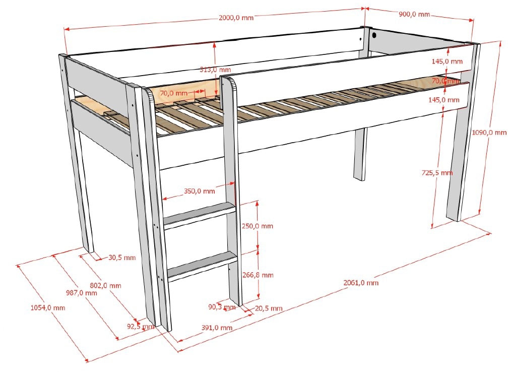 Vipack Spielbett »Primo, mit umlaufenden Absturzschutz, Leiter recht/links montierbar« Kiefer massiv weiß lackiert, 90x200 cm inkl. Rolllattenrost