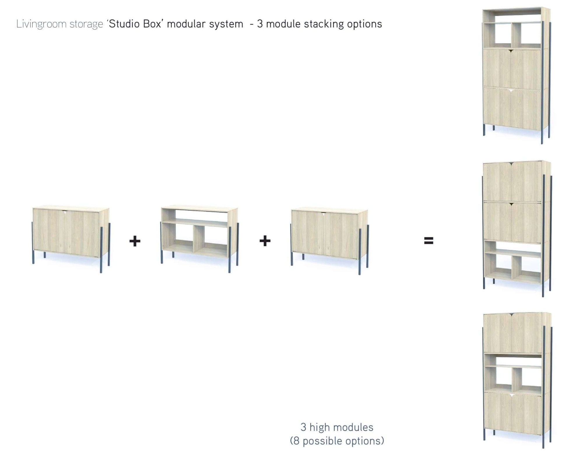 andas Sideboard »Finton«, Kommode mit 3 offenen Fächern, Korpuss aus massiver Eiche