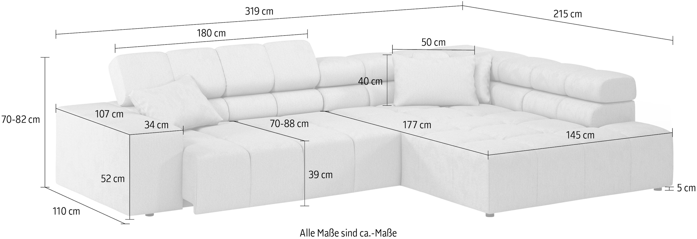 Home affaire Ecksofa »Ancona incl. Kopfteilverstellung, Breite 319cm, L-Form« wahlweise motorische Sitztiefenverstellung, auch in Cord + Easy Care