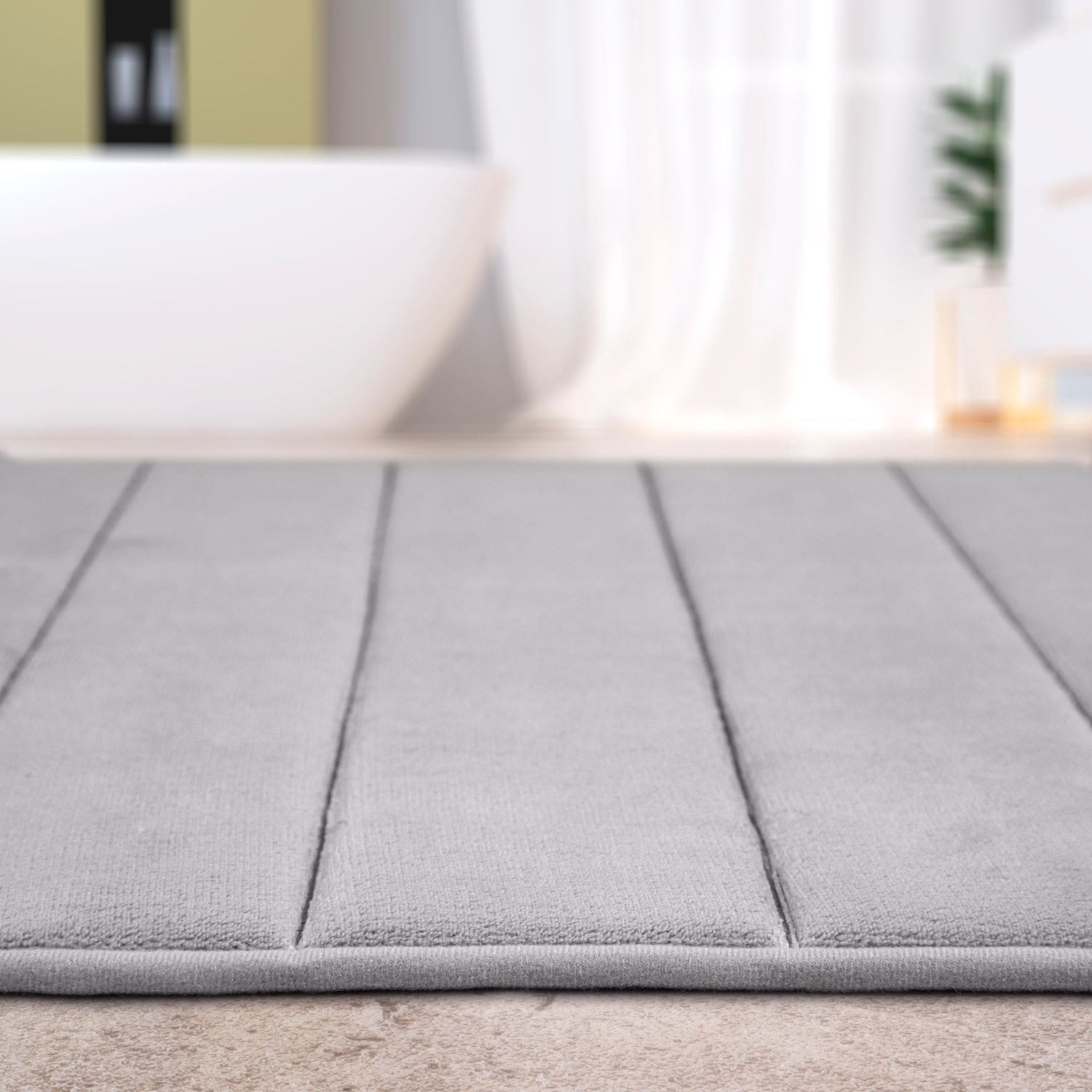 Paco Home Badematte »Corby 252, Memory-Schaum Effekt«, rutschhemmend beschichtet, fußbodenheizungsgeeignet, Badteppich, Uni Farben, gestreift, Hoch-Tief Effekt
