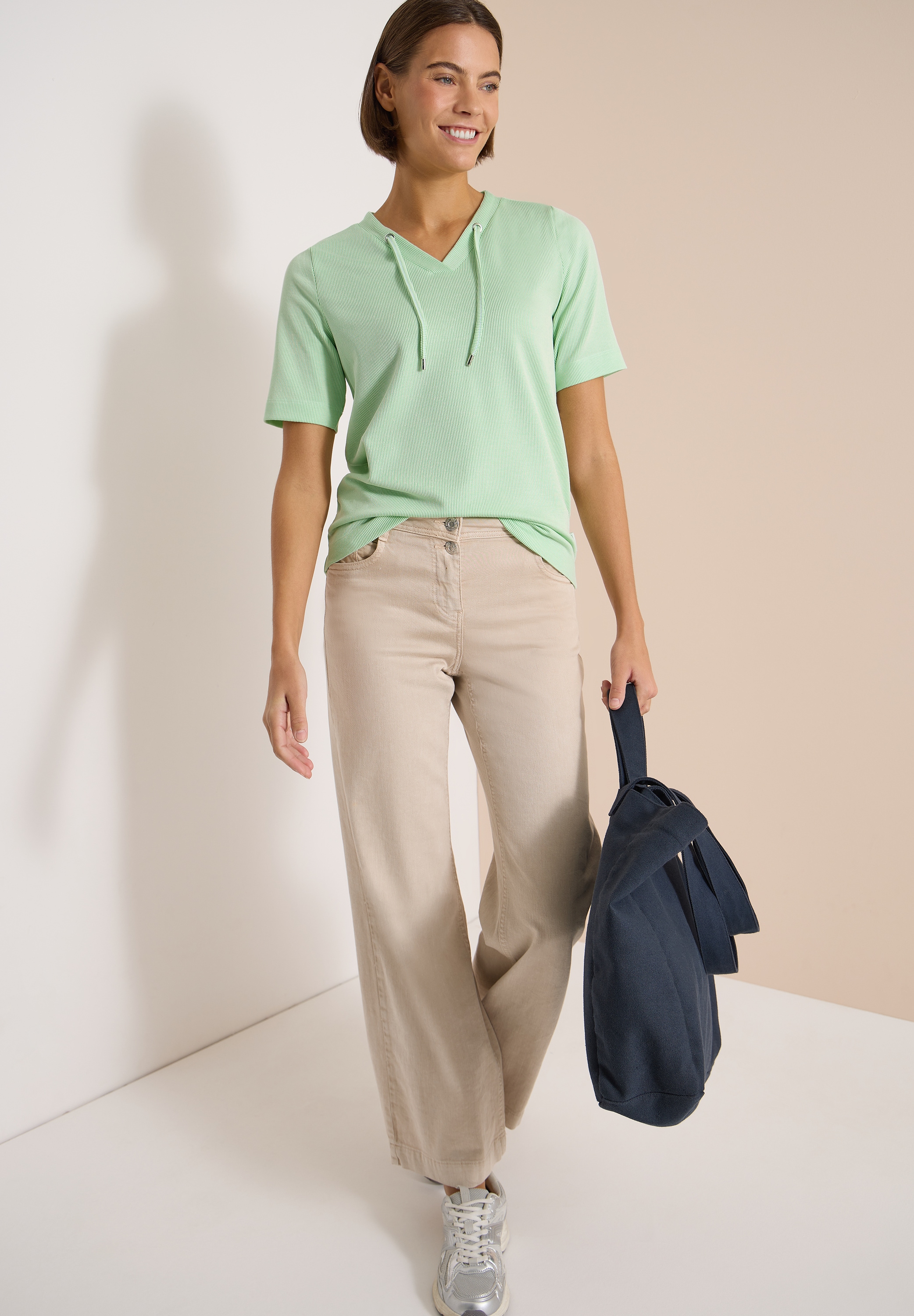 Cecil Kurzarmshirt Sommershirt mit V-Neck und Streifen