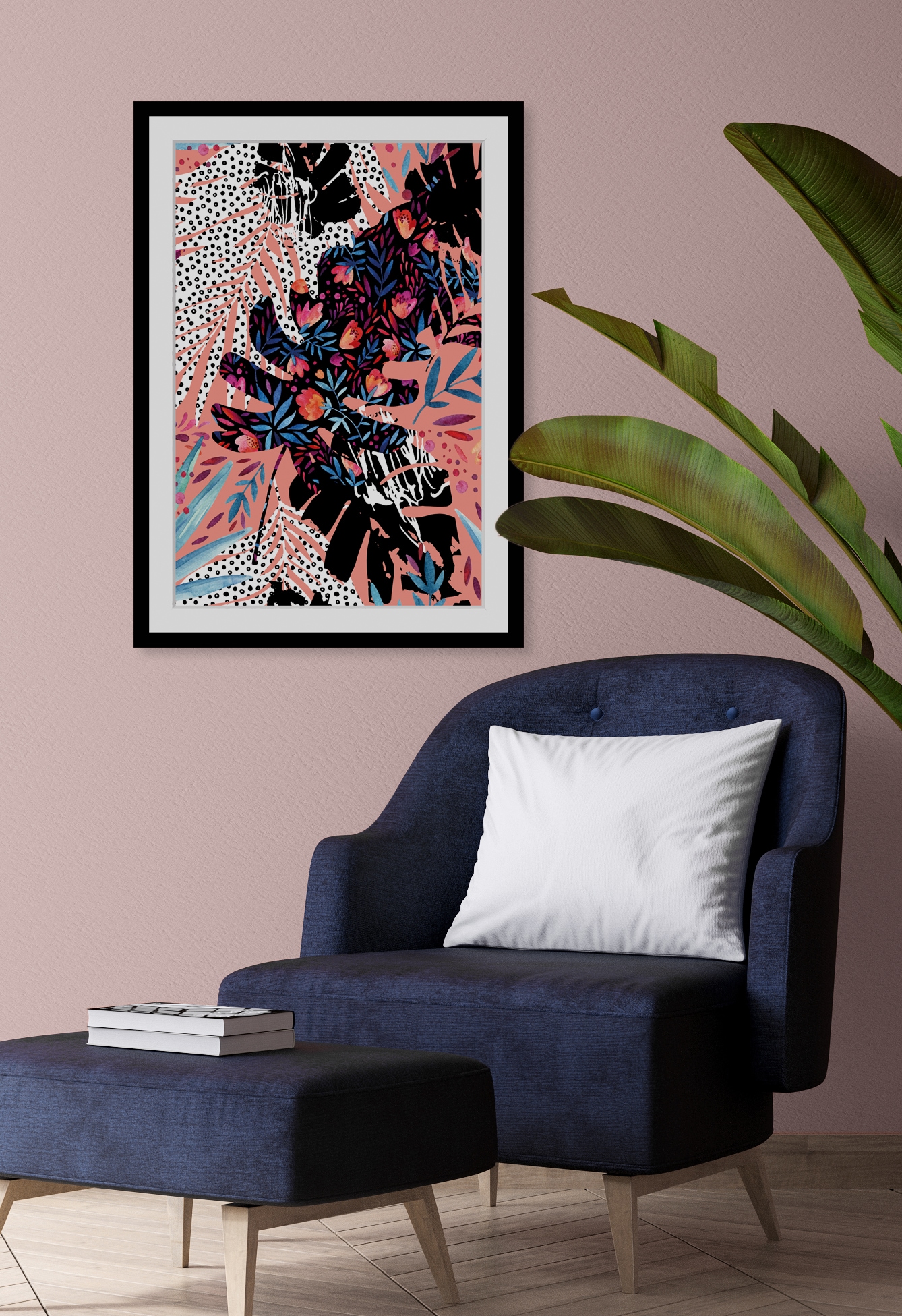 queence Bild »Liv« Abstrakt | Blumen | Blätter | Gemälde | Kunst | Modern HD Premium Poster-Druck inkl. Holzrahmen